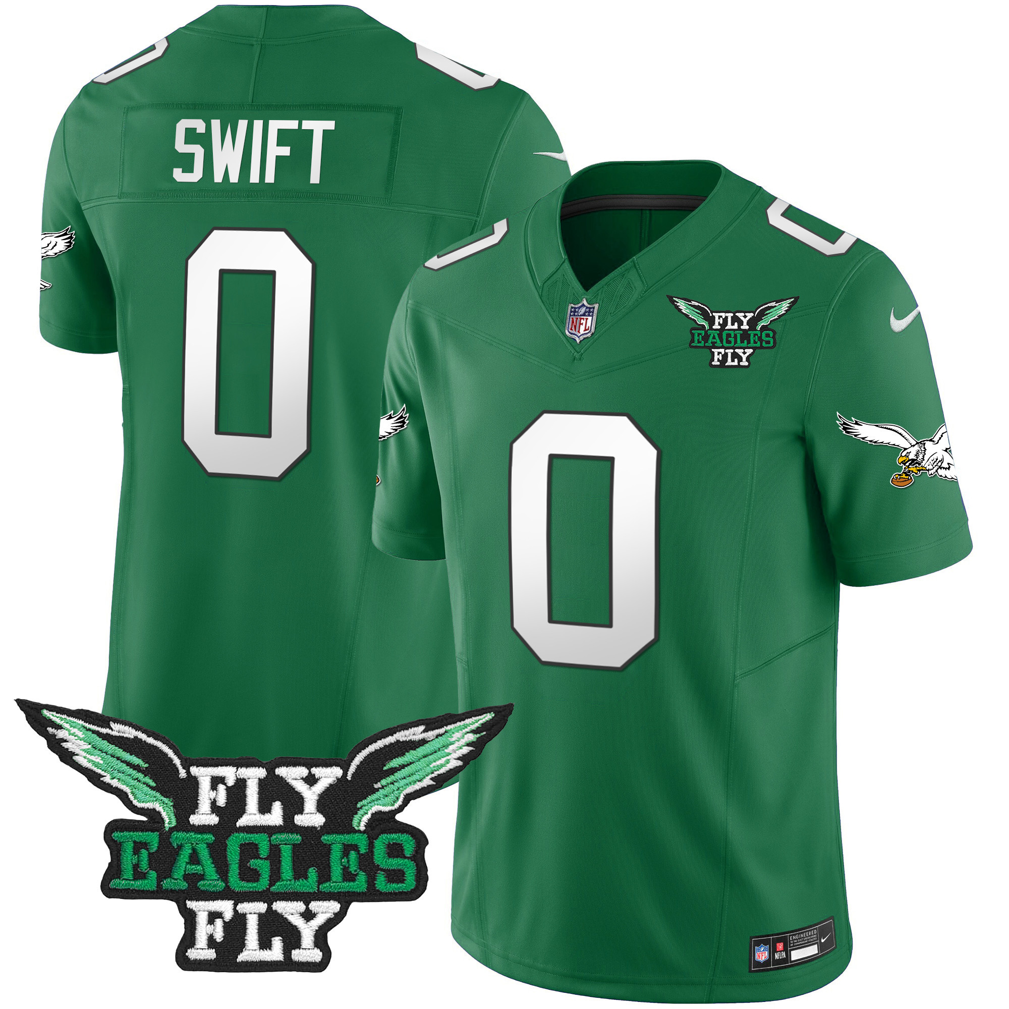 D'Andre Swift Men's Fly Philadelphia Eagles Fly Patch Throwback Kelly Green Vapor Jersey - All Stitched