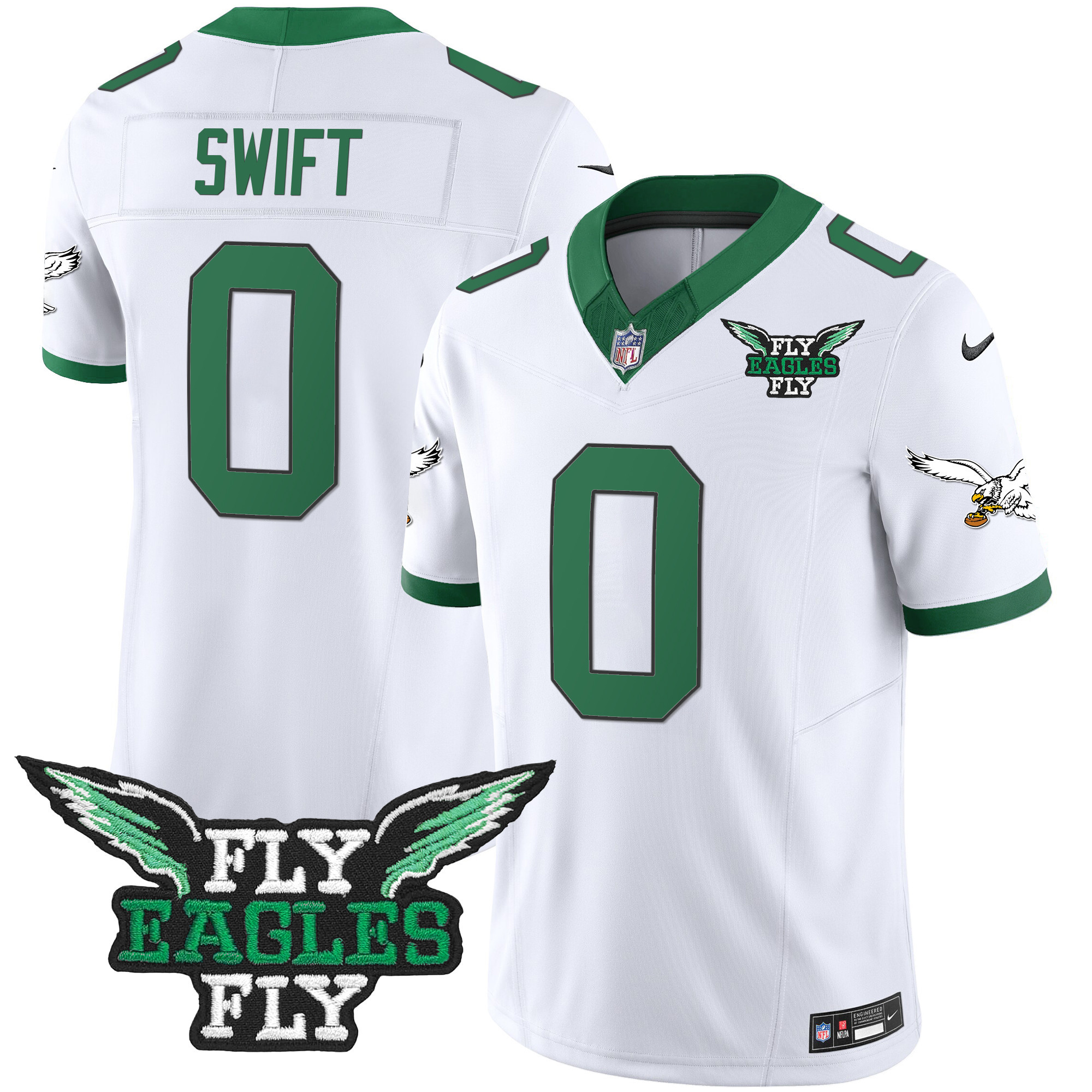D'Andre Swift Men's Fly Philadelphia Eagles Fly Patch Throwback Kelly Green Vapor Kelly White Jersey - All Stitched