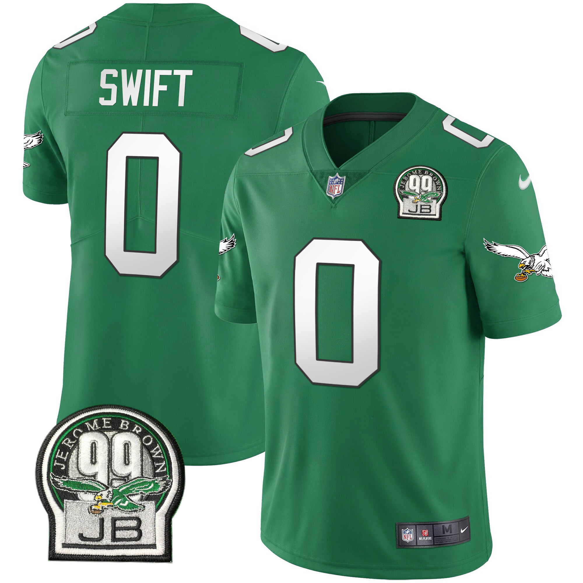 D'Andre Swift Men's Philadelphia Eagles Jerome Brown Retired Patch Gold & Kelly Kelly Green Jersey - All Stitched