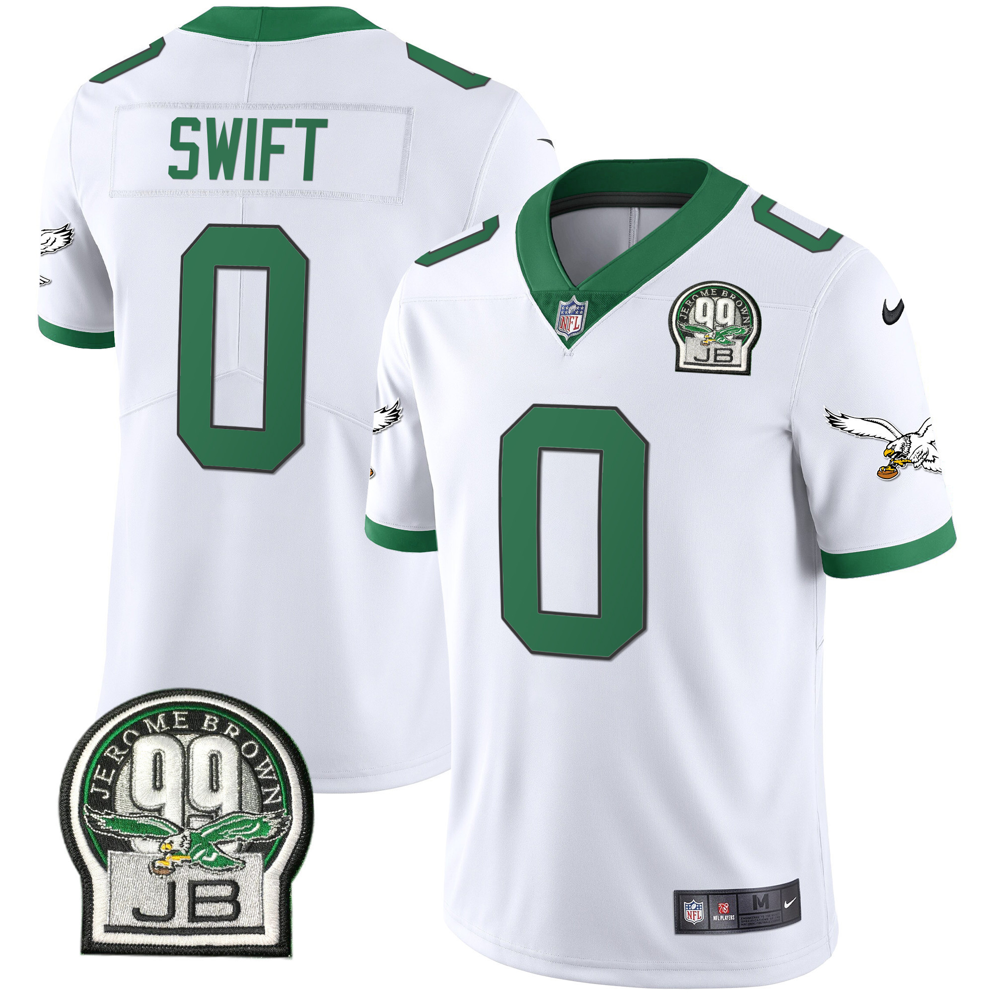 D'Andre Swift Men's Philadelphia Eagles Jerome Brown Retired Patch Gold & Kelly Kelly White Jersey - All Stitched