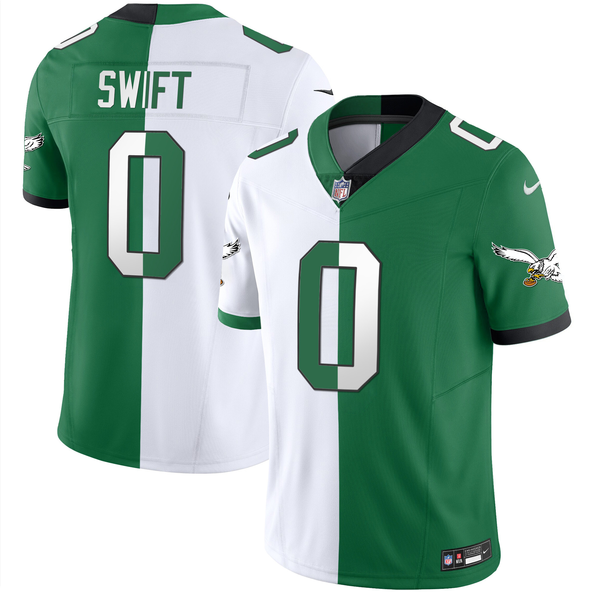 D'Andre Swift Philadelphia Eagles Throwback Kelly Vapor Limited Split Jersey - All Stitched