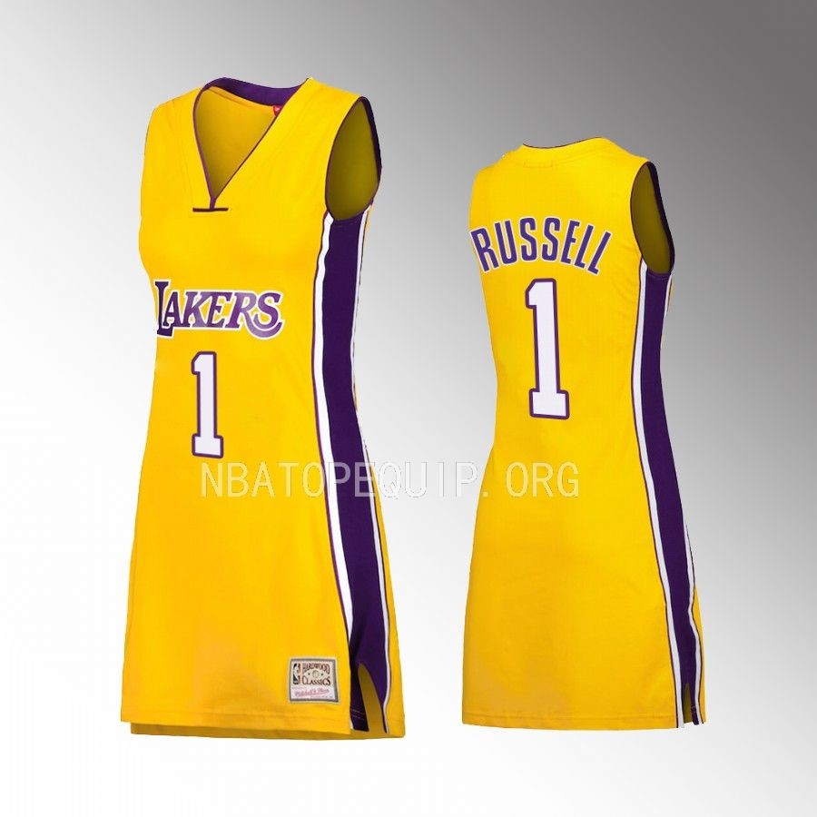 D'Angelo Russell Los Angeles Lakers #1 1999 Hardwood Classics Jersey Gold Name Number Dress Women