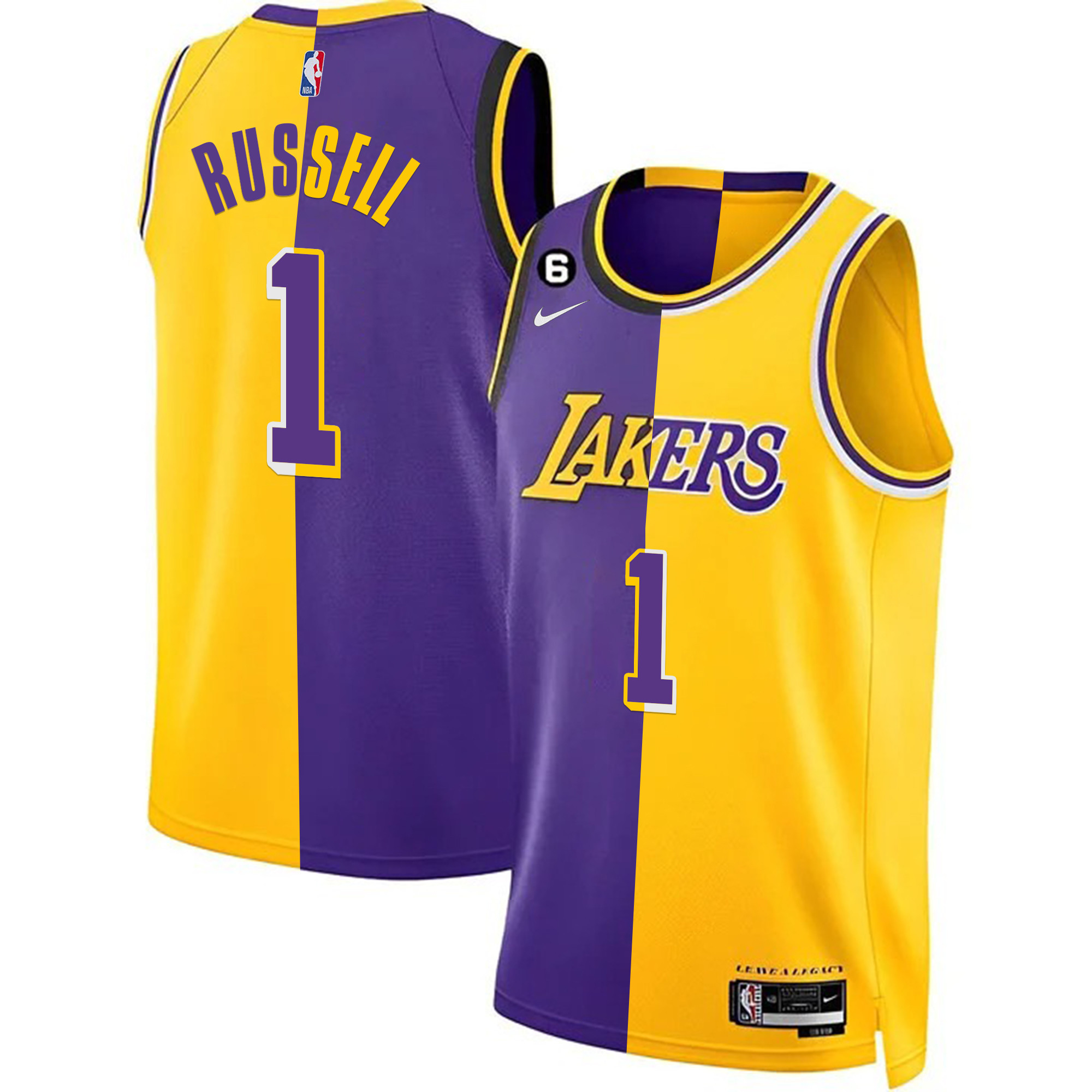 D'Angelo Russell Men's Los Angeles Lakers 2023 Collection Split Jersey - All Stitched