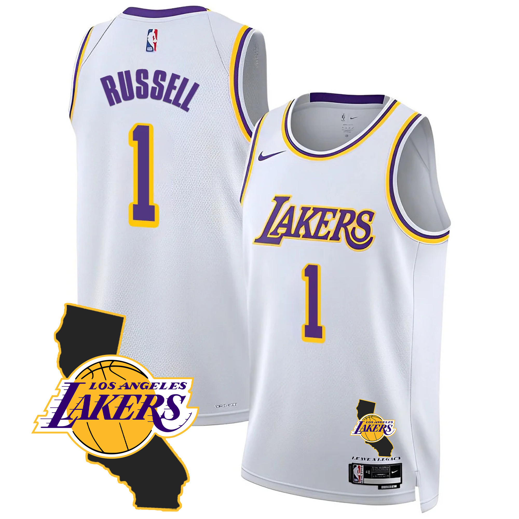 D'Angelo Russell Men's Los Angeles Lakers California Patch Association Jersey - All Stitched