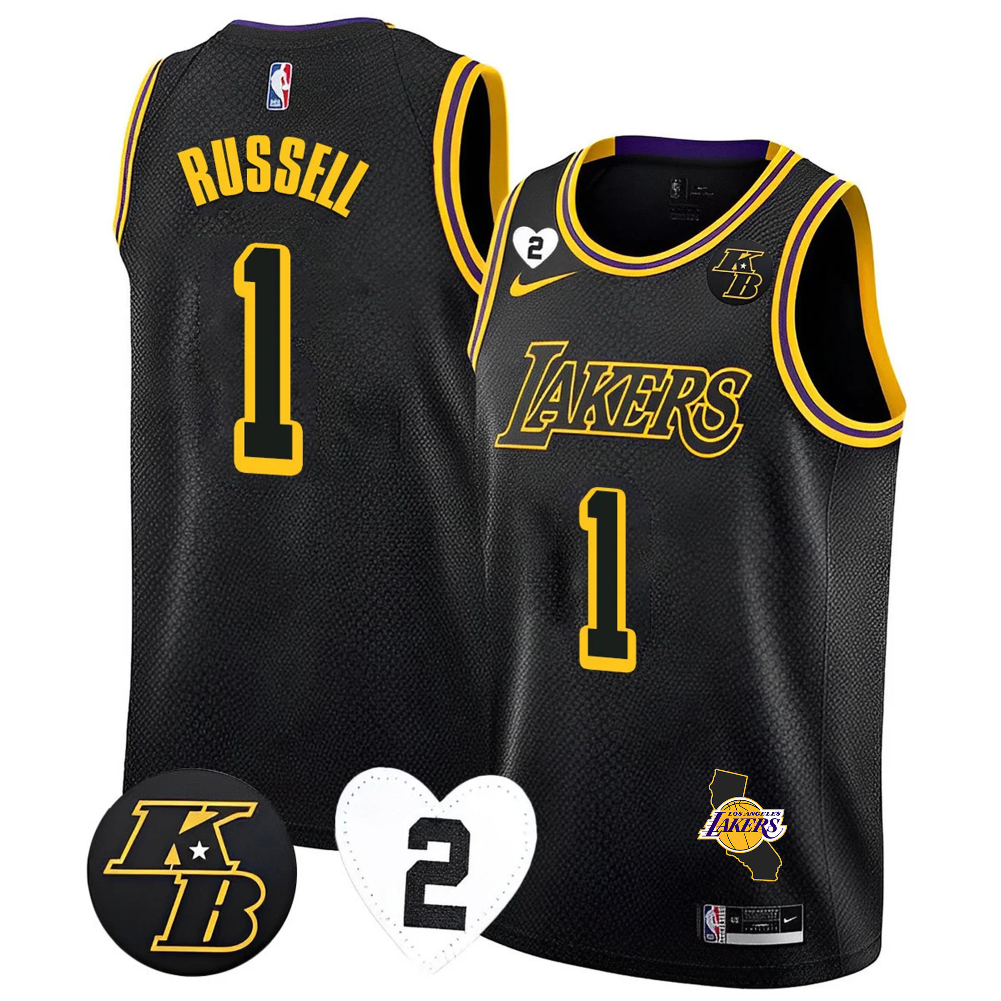 D'Angelo Russell Men's Los Angeles Lakers California Patch Kobe & GiGi Jersey - All Stitched