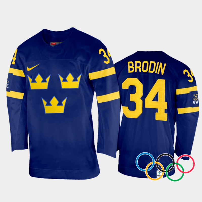 Daniel Brodin Sweden Navy Away Jersey 2022 Winter Olympics