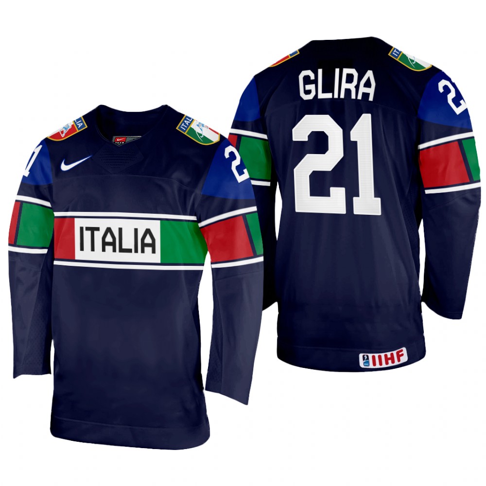 Daniel Glira Italy Navy Away Jersey 2022 IIHF World Championship