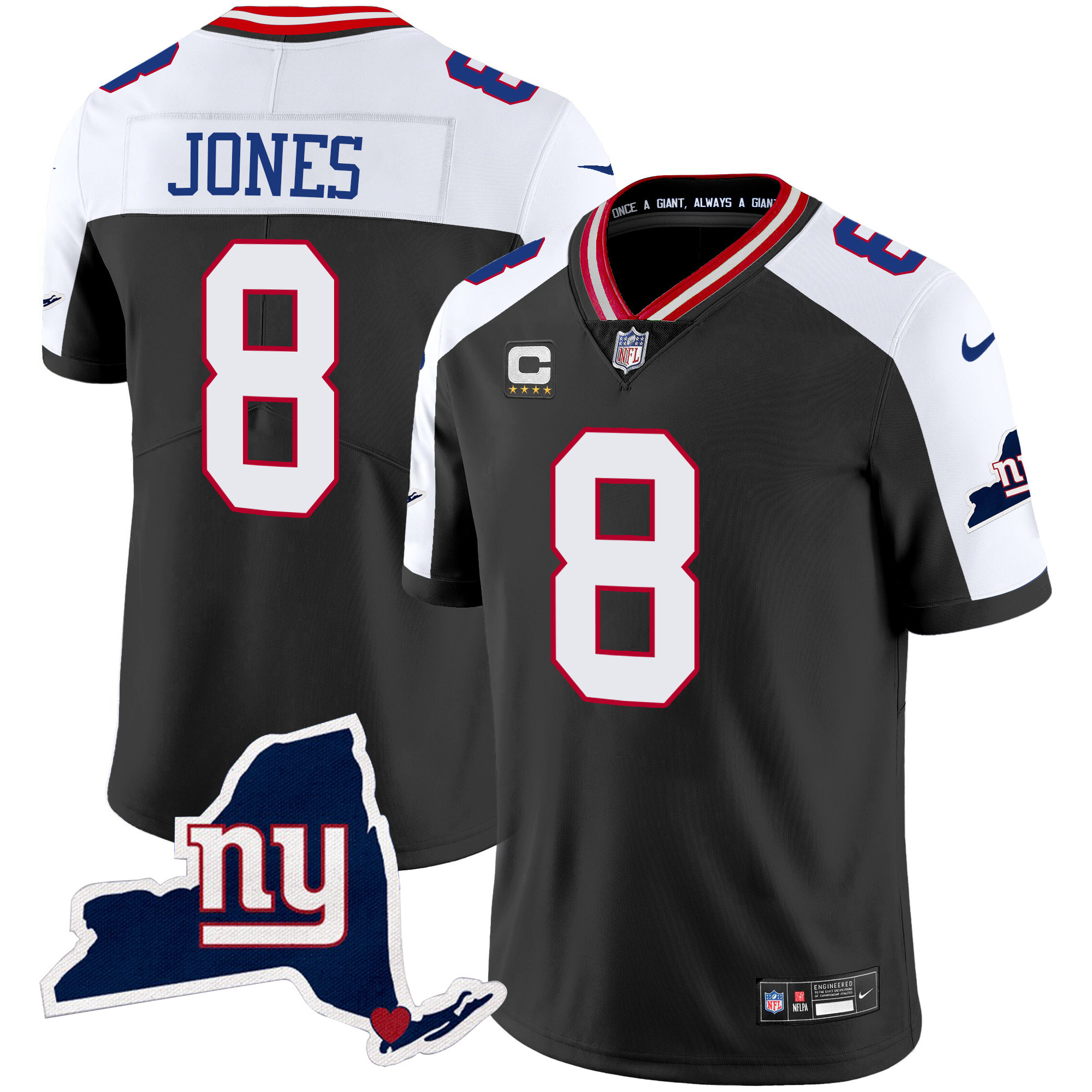 Daniel Jones Men's New York Giants New York State Map Patch Limited Black Alternate Jersey - All Stitched 