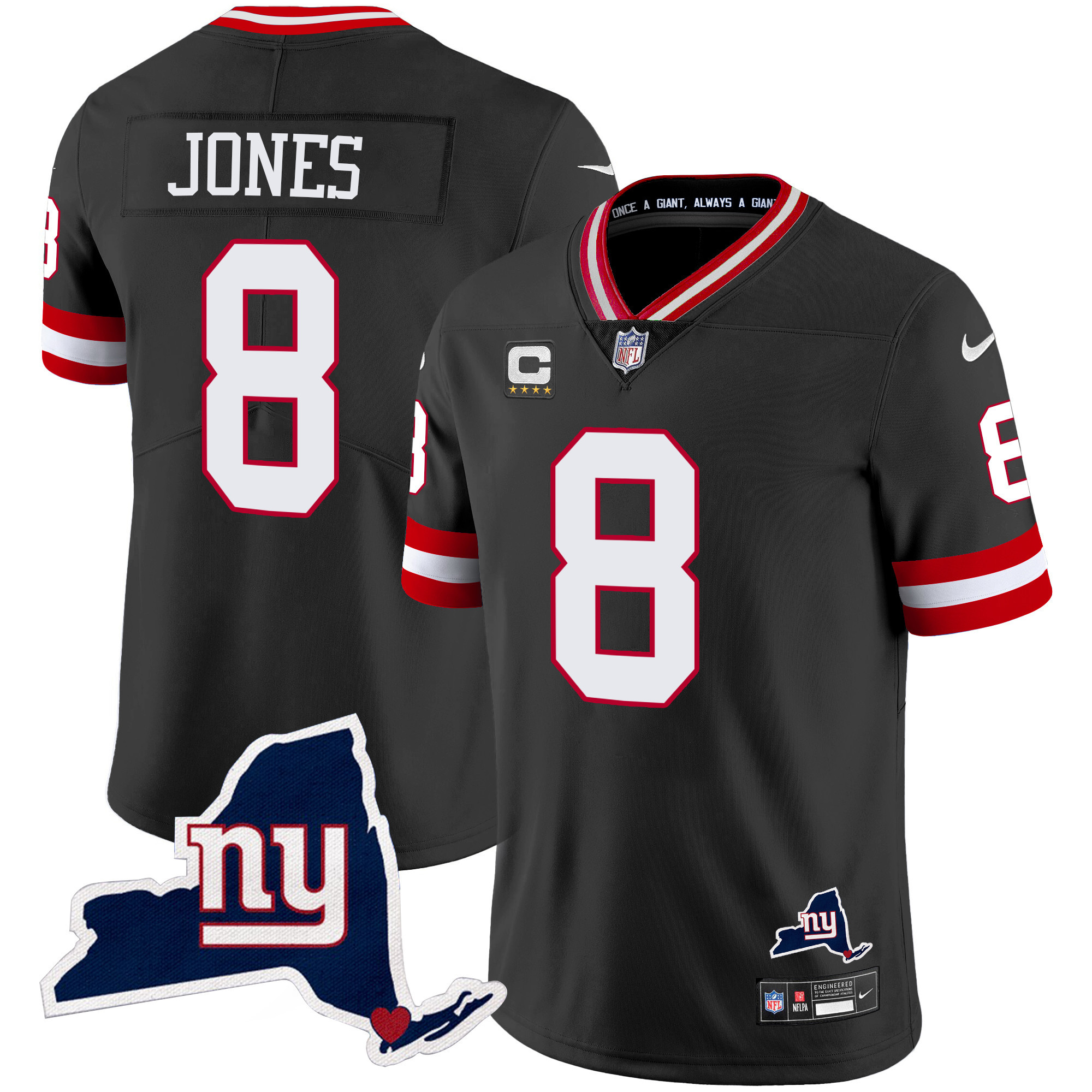 Daniel Jones Men's New York Giants New York State Map Patch Limited Black Jersey - All Stitched 
