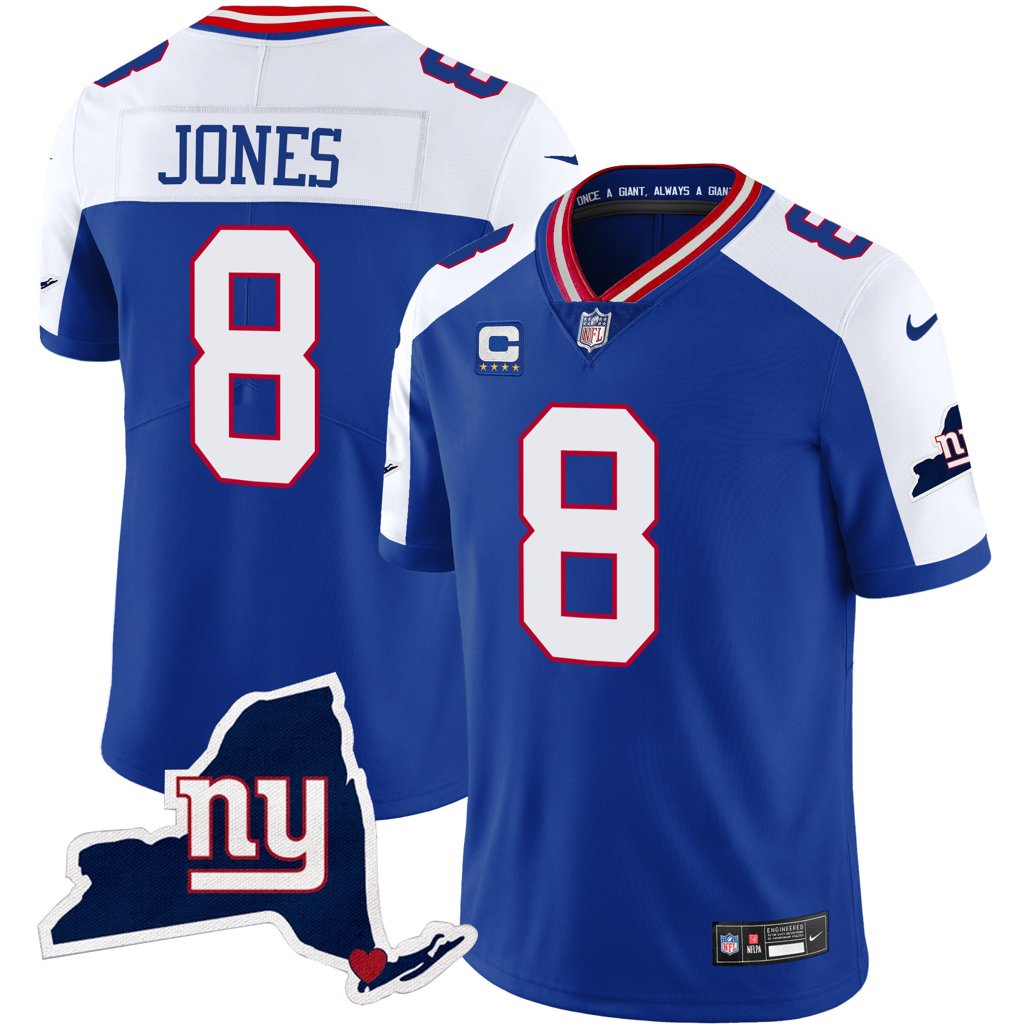 Daniel Jones Men's New York Giants New York State Map Patch Limited Royal Alternate Jersey - All Stitched 