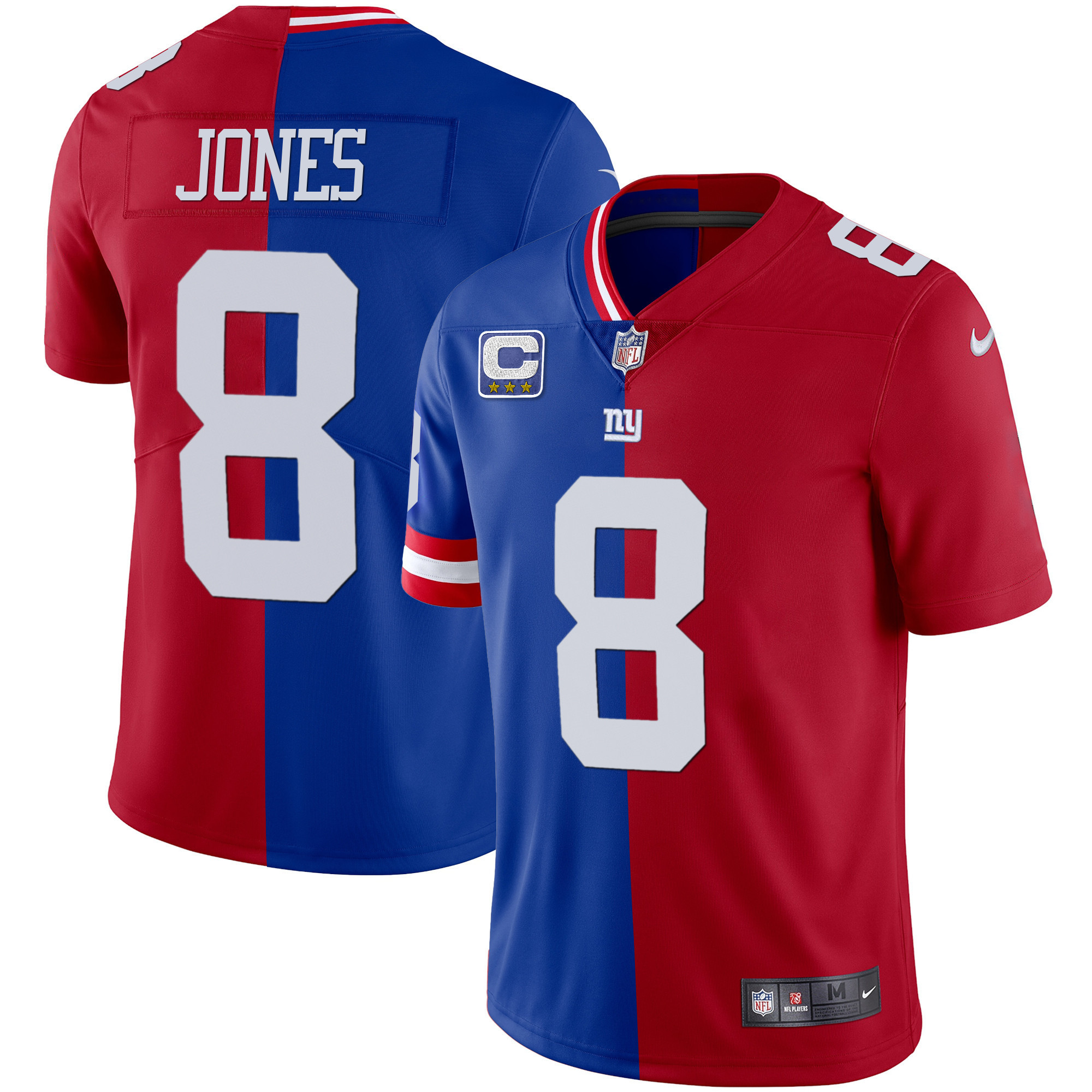 Daniel Jones Men's New York Giants Split Vapor Royal Red Jersey - All Stitched 