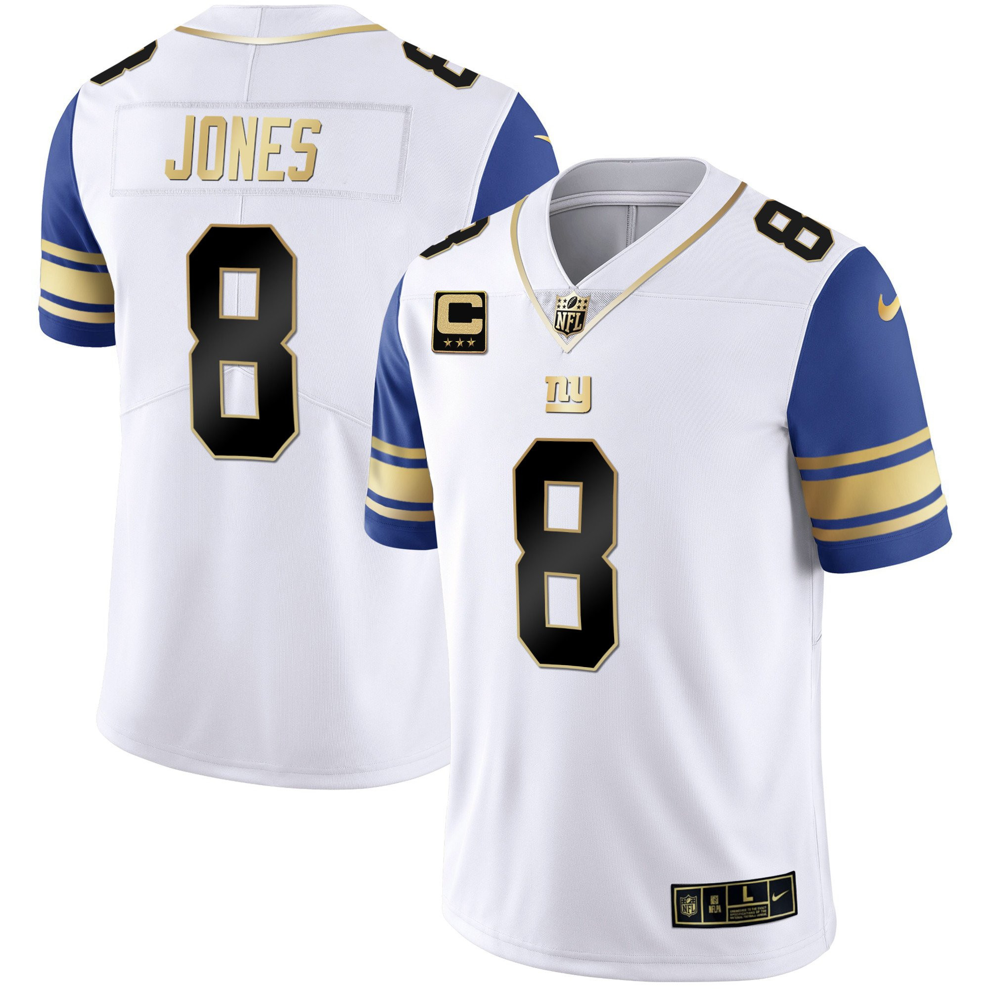 Daniel Jones Men's New York Giants Vapor Gold Color Sleeve Jersey - All Stitched 