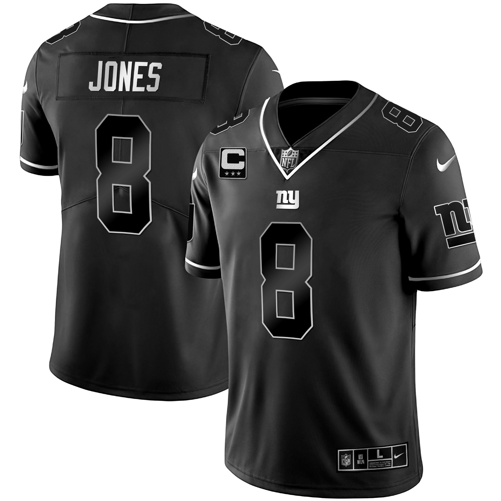 Daniel Jones New York Giants Black Silver Vapor Jersey - All Stitched 