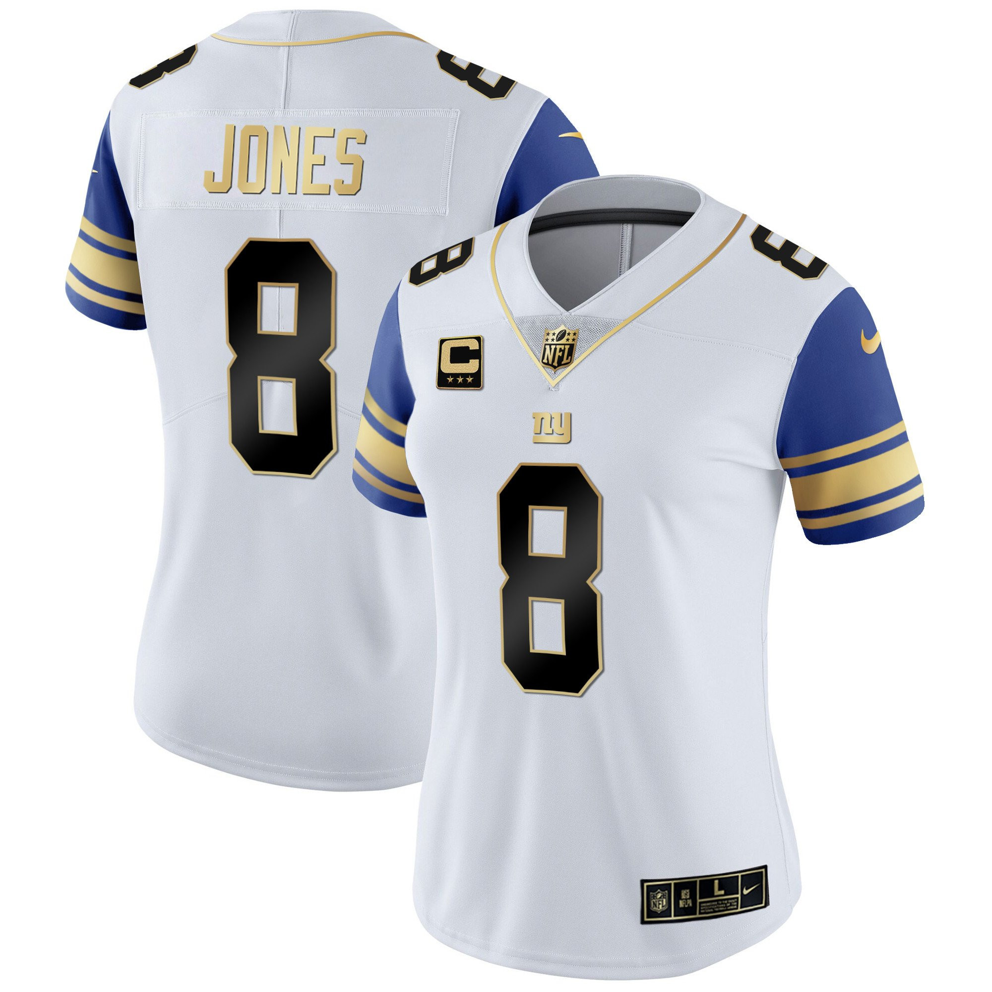 Daniel Jones Women's New York Giants Vapor Gold Color Sleeve Jersey - All Stitched 