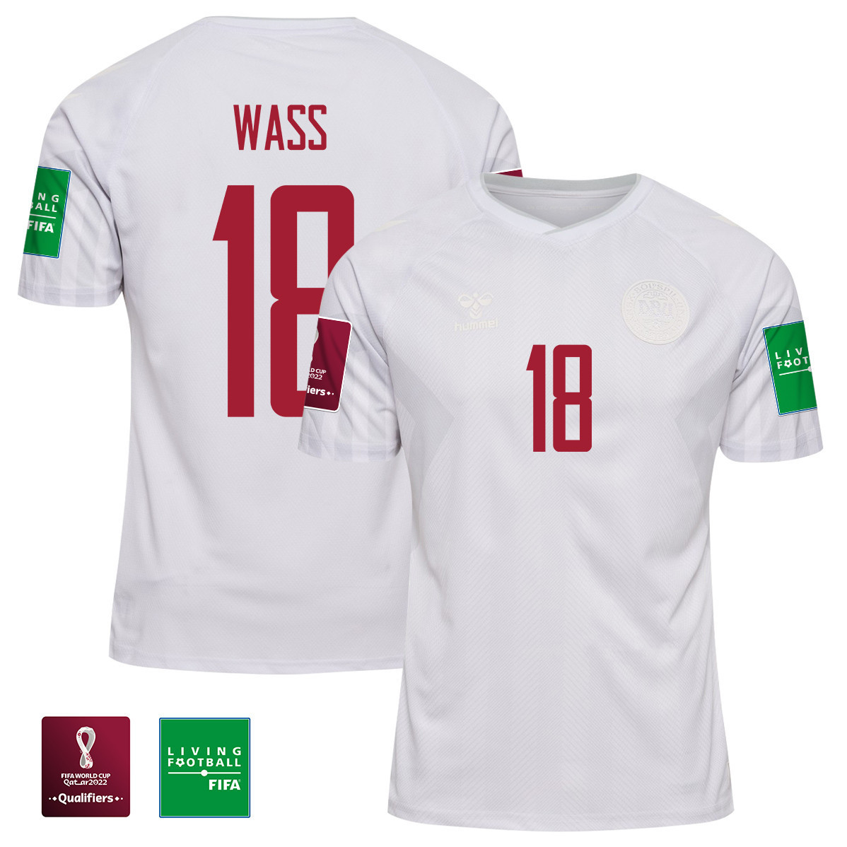 Daniel Wass 18 Denmark National Team FIFA World Cup Qatar 2022 Patch Away Soccer Jersey, Men