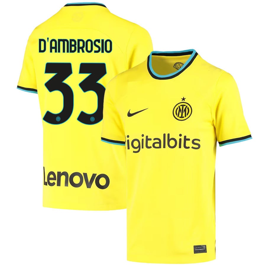 Danilo D’Ambrosio 33 Inter Milan 2022/23 Third Jersey – Youth, Yellow