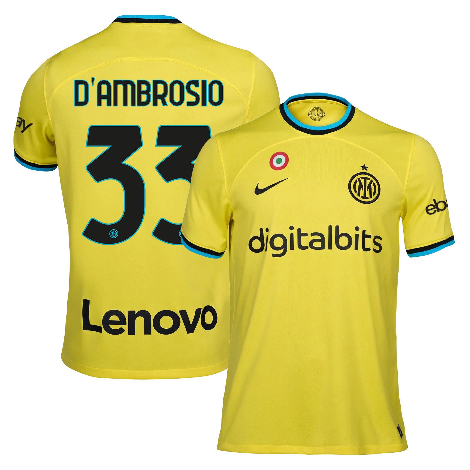 Danilo D’Ambrosio 33 Inter Milan 2022/23 Third Men Jersey – Yellow
