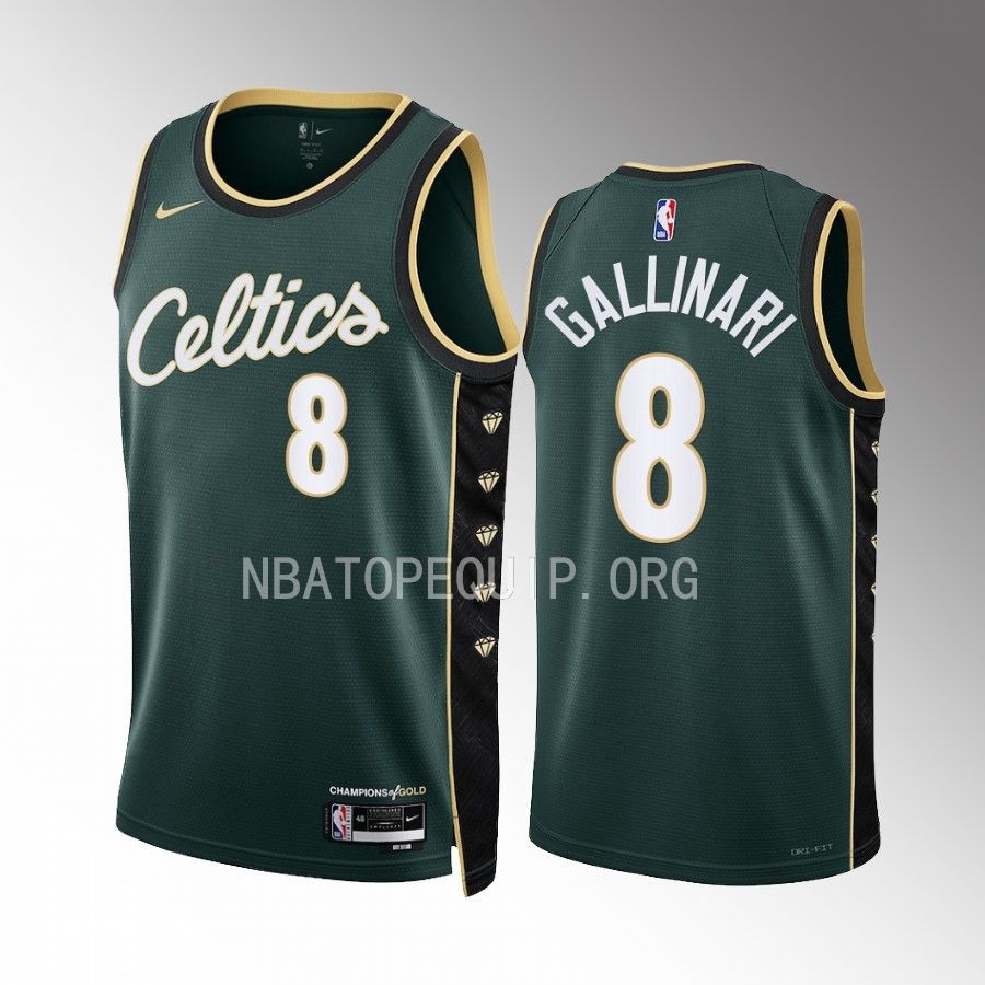 Danilo Gallinari Boston Celtics 2022-23 City Edition Green #8 Jersey Honor Bill Russell 11 Gold diamonds