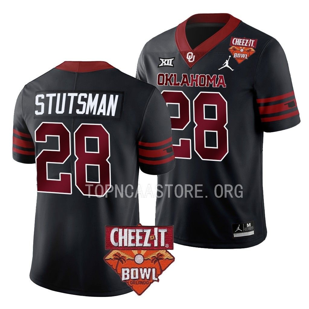 Danny Stutsman Oklahoma Sooners 2022 Cheez-It Bowl #28 Jersey Men's Black College Uniform