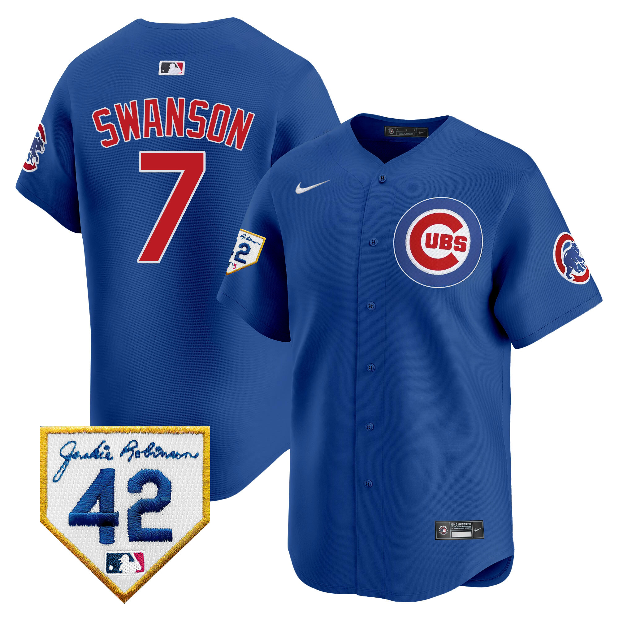 Dansby Swanson Men's Chicago Cubs 2024 Jackie Robinson Patch Vapor Premier Limited V2 Royal Jersey - All Stitched