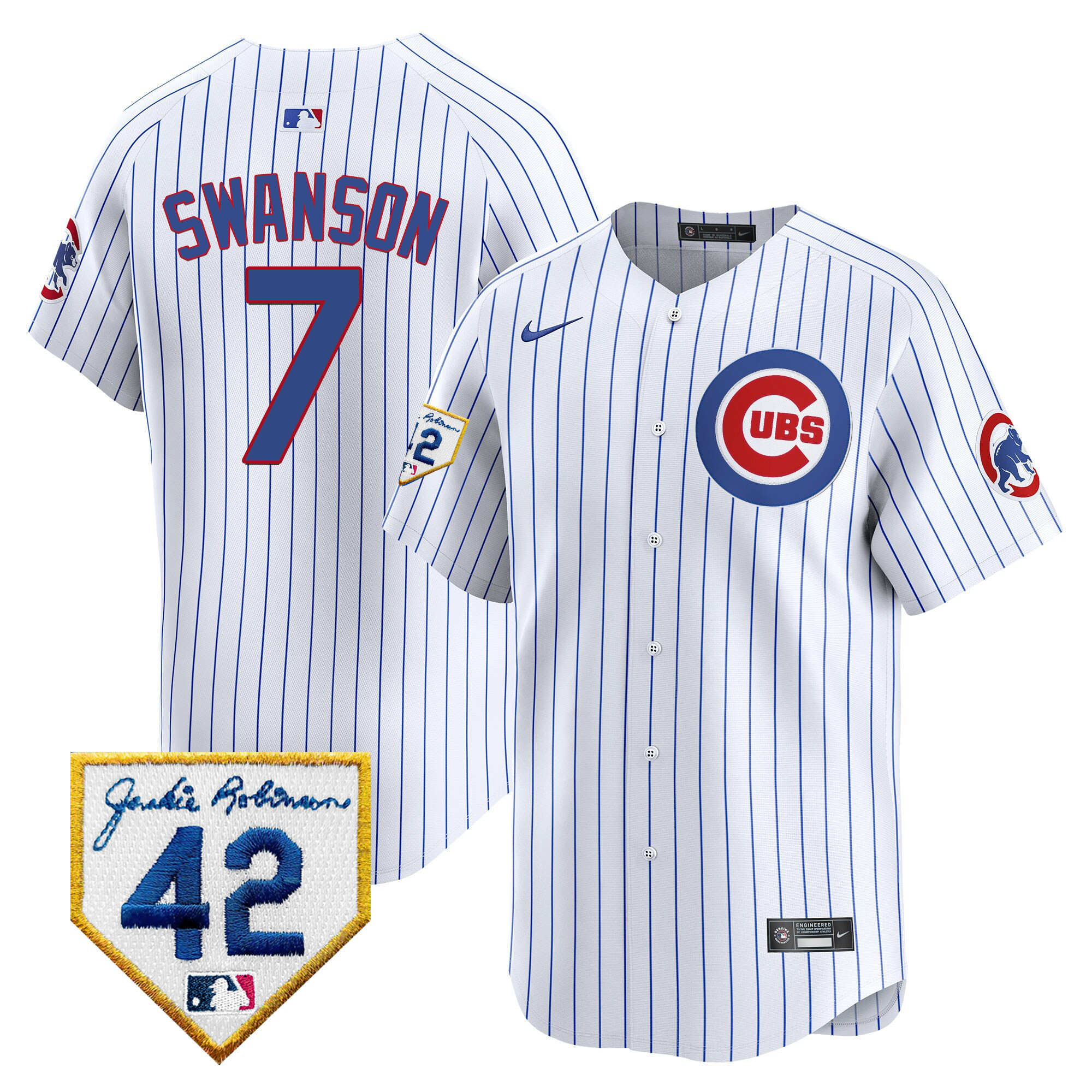 Dansby Swanson Men's Chicago Cubs 2024 Jackie Robinson Patch Vapor Premier Limited V2 White Jersey - All Stitched