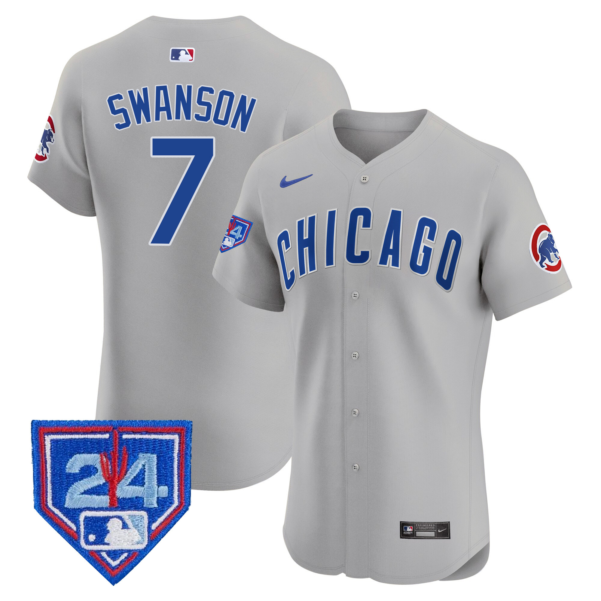Dansby Swanson Men's Chicago Cubs 2024 Spring Training Patch Vapor Premier Elite V2 Gray Road Jersey - All Stitched