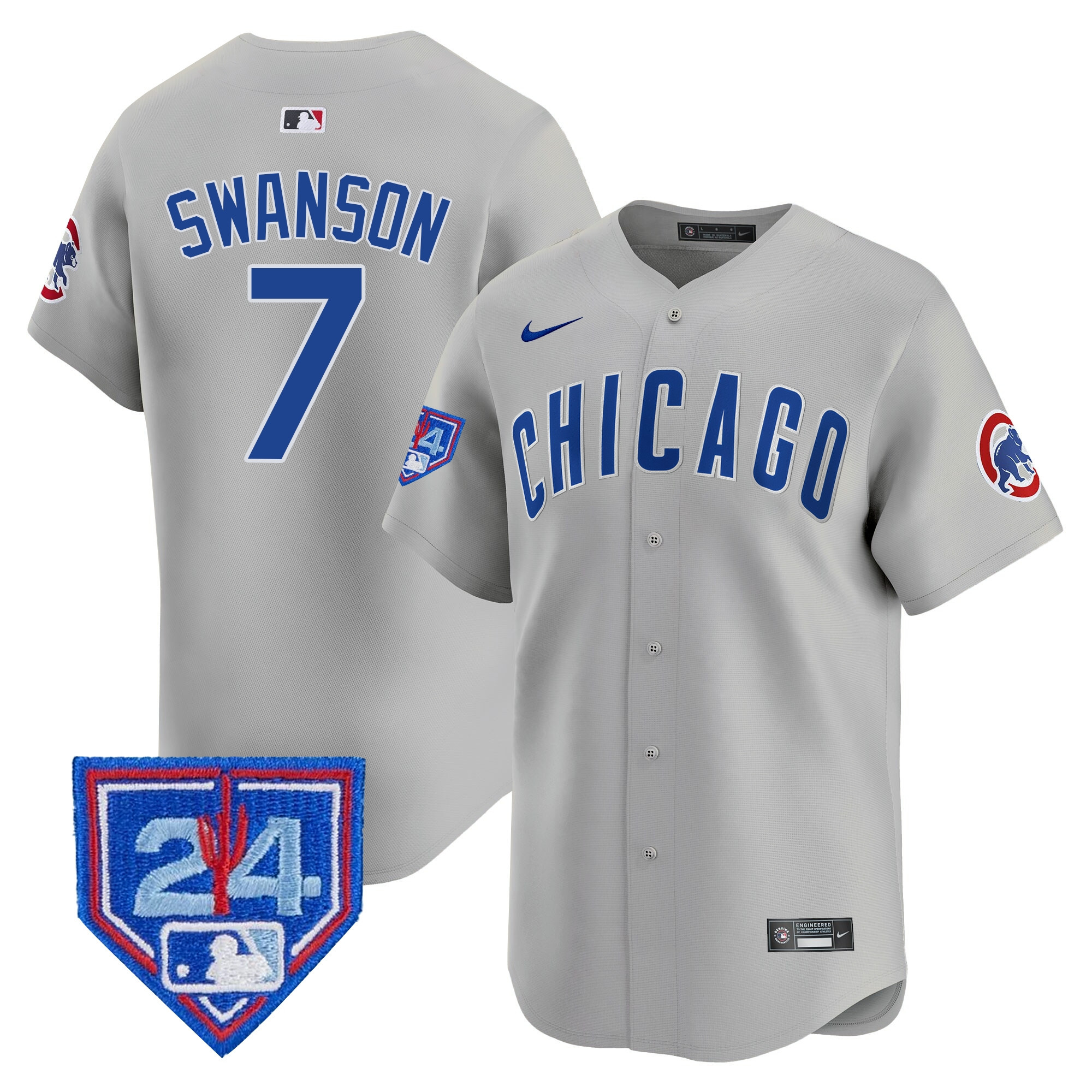 Dansby Swanson Men's Chicago Cubs 2024 Spring Training Patch Vapor Premier Limited Gray Road Jersey - All Stitched