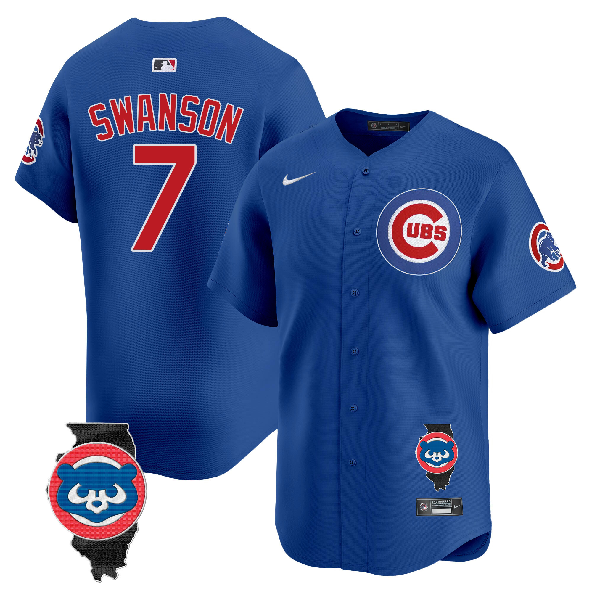 Dansby Swanson Men's Chicago Cubs Illinois Patch Vapor Premier Limited V2 Royal Jersey - All Stitched