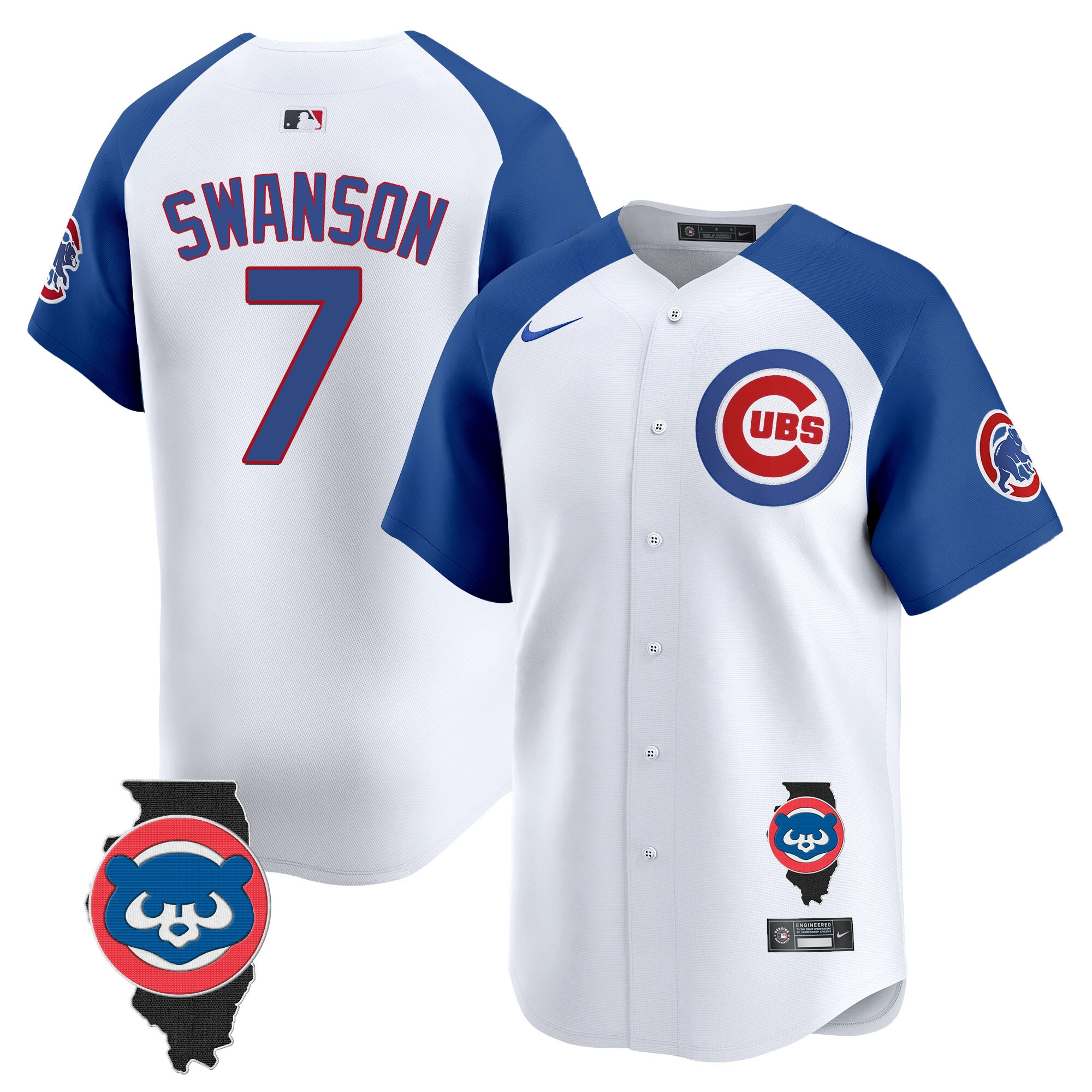 Dansby Swanson Men's Chicago Cubs Illinois Patch Vapor Premier Limited V2 White Alternate Jersey - All Stitched