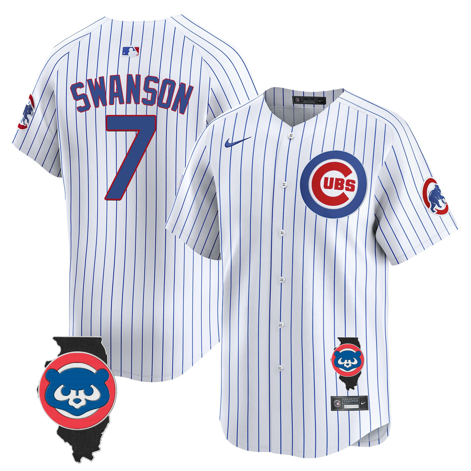 Dansby Swanson Men's Chicago Cubs Illinois Patch Vapor Premier Limited V2 White Jersey - All Stitched
