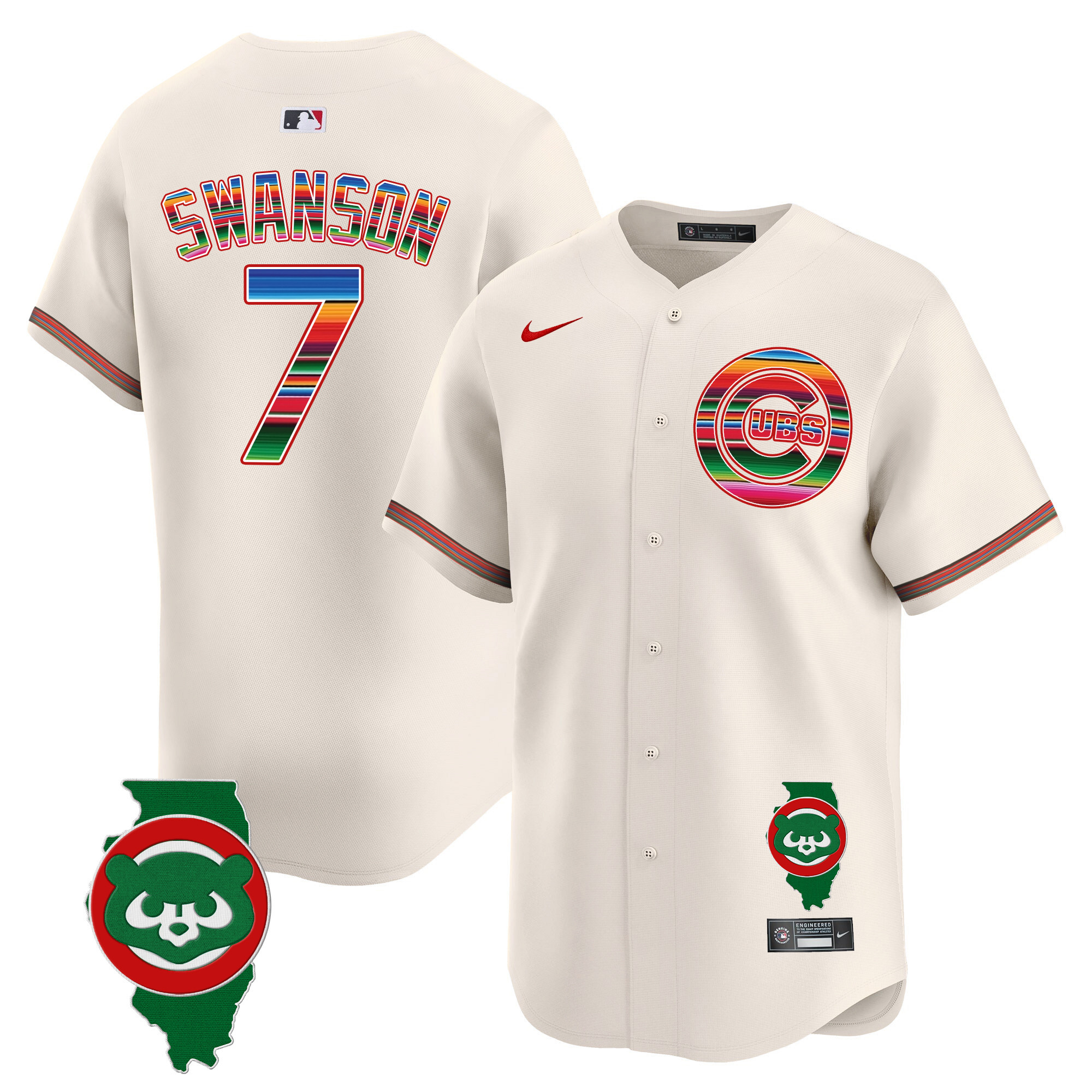 Dansby Swanson Men's Chicago Cubs Mexico Illinois Patch Vapor Premier Limited Cream Jersey - All Stitched