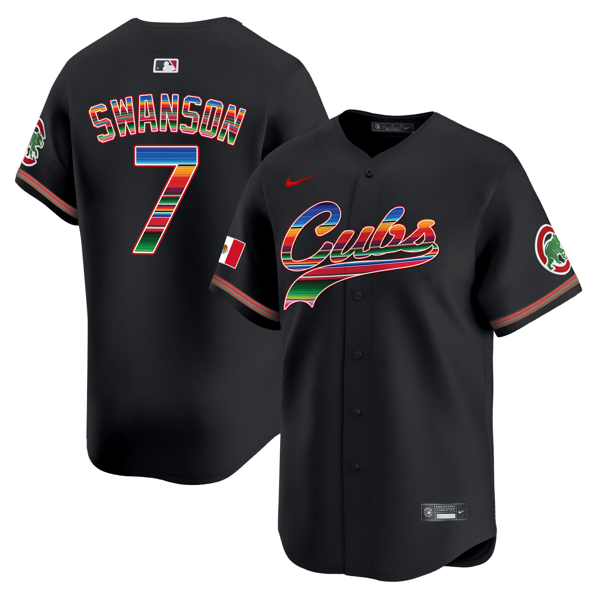 Dansby Swanson Men's Chicago Cubs Mexico Vapor Premier Limited V2 Black Jersey - All Stitched