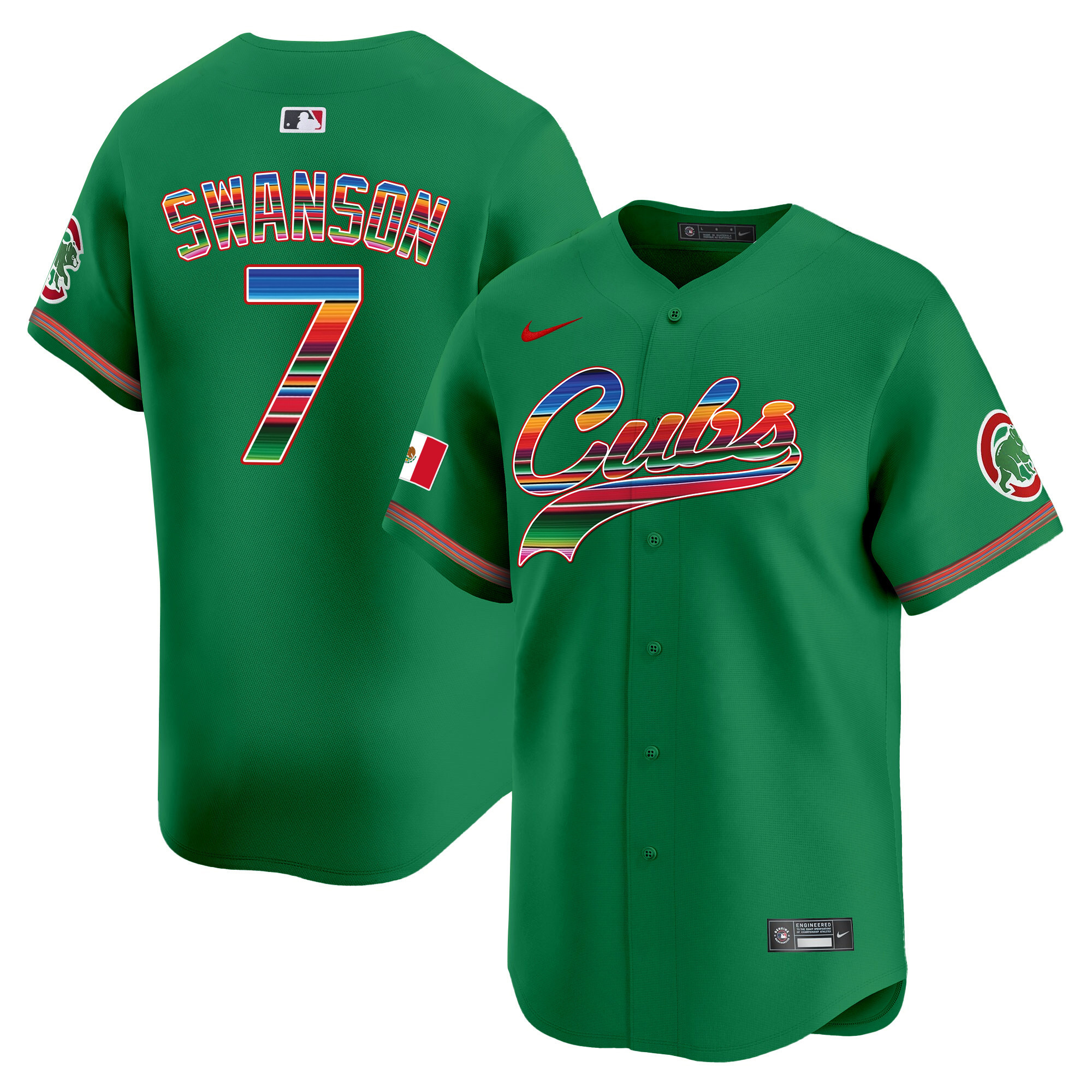 Dansby Swanson Men's Chicago Cubs Mexico Vapor Premier Limited V2 Green Jersey - All Stitched