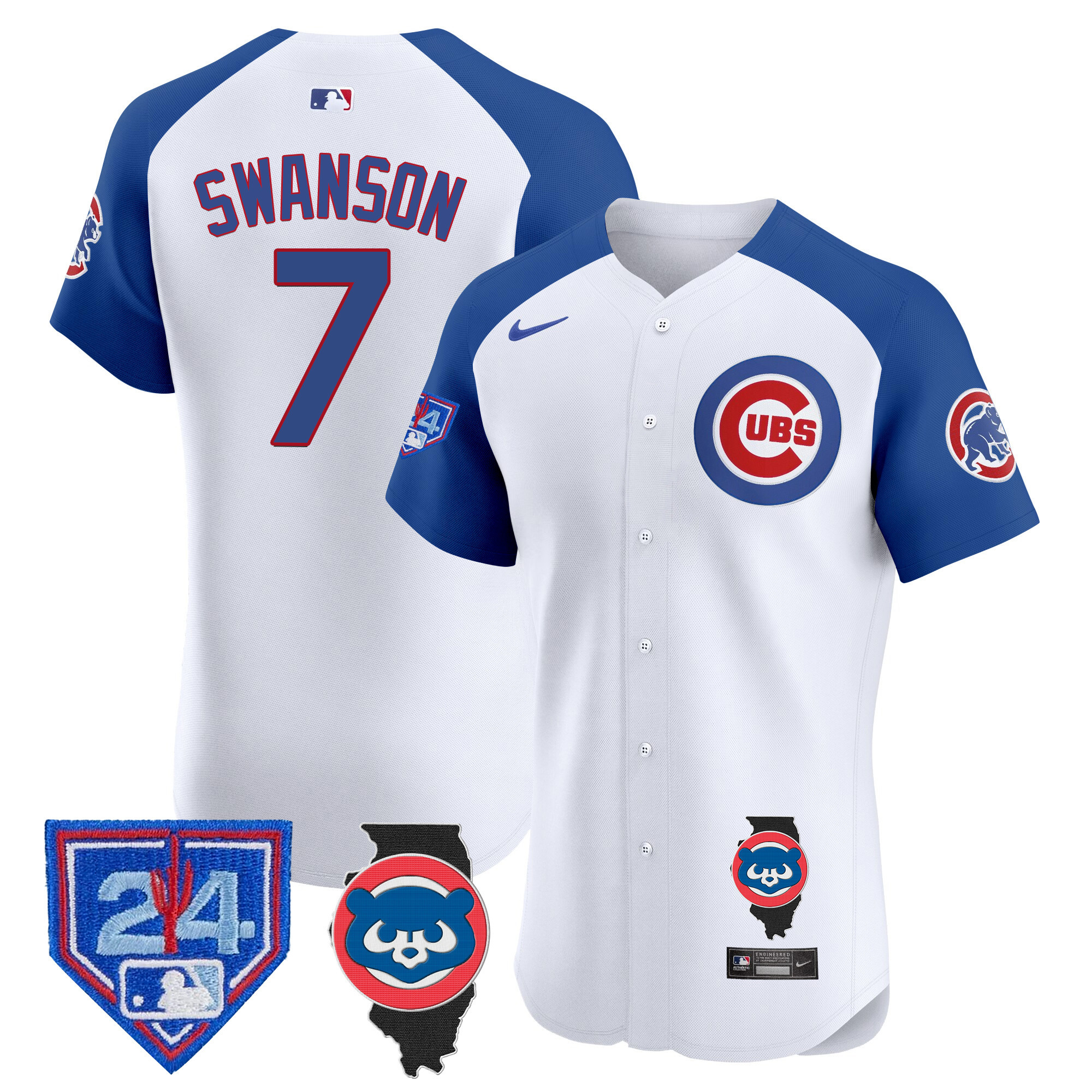 Dansby Swanson Men's Chicago Cubs Spring Training & Illinois Patch Vapor Premier Elite White Alternate Jersey - All Stitched