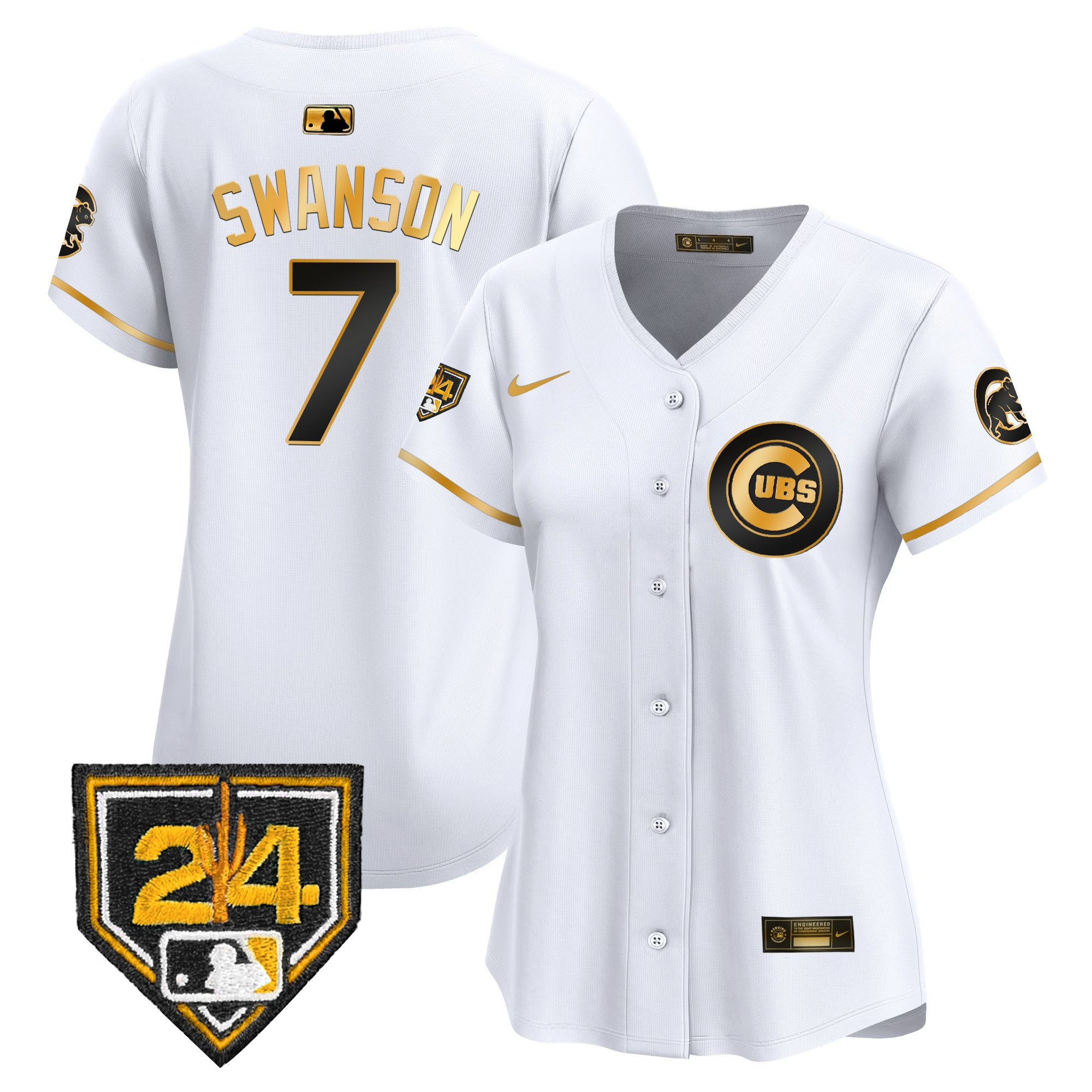 Dansby Swanson Women's Chicago Cubs 2024 Spring Training Patch Vapor Premier Limited V2 White Gold Jersey - All Stitched