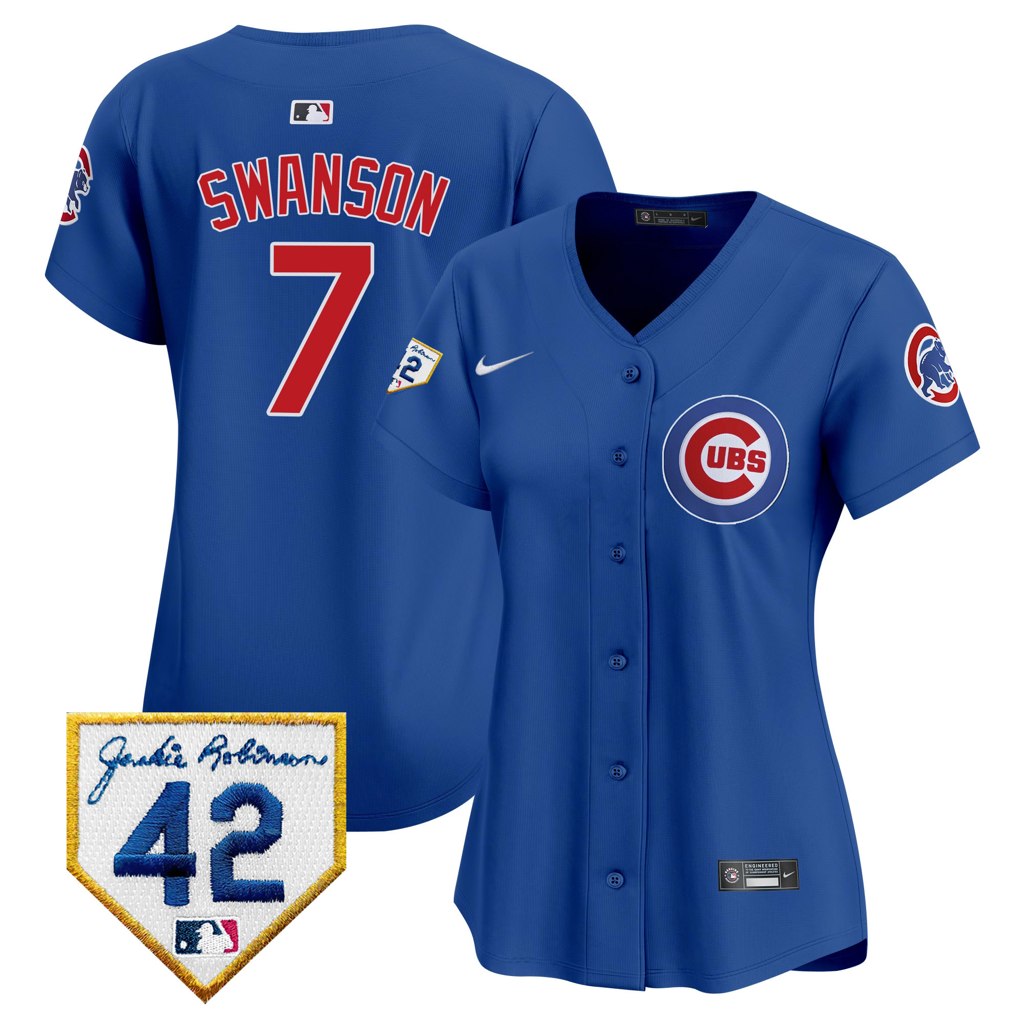 Dansby Swanson Women's Chicago Cubs Jackie Robinson Patch Vapor Premier Limited V2 Royal Jersey - All Stitched