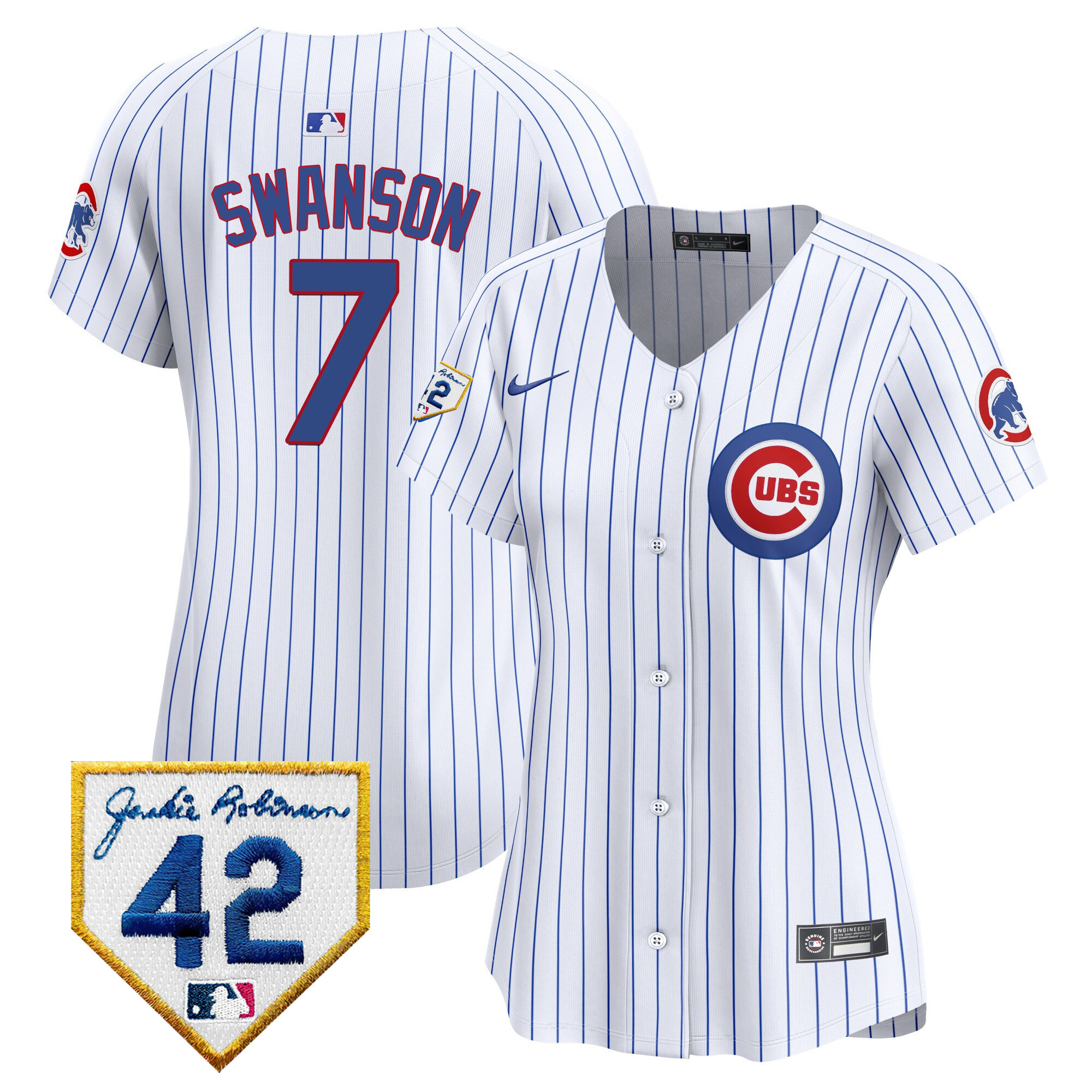 Dansby Swanson Women's Chicago Cubs Jackie Robinson Patch Vapor Premier Limited White Jersey - All Stitched