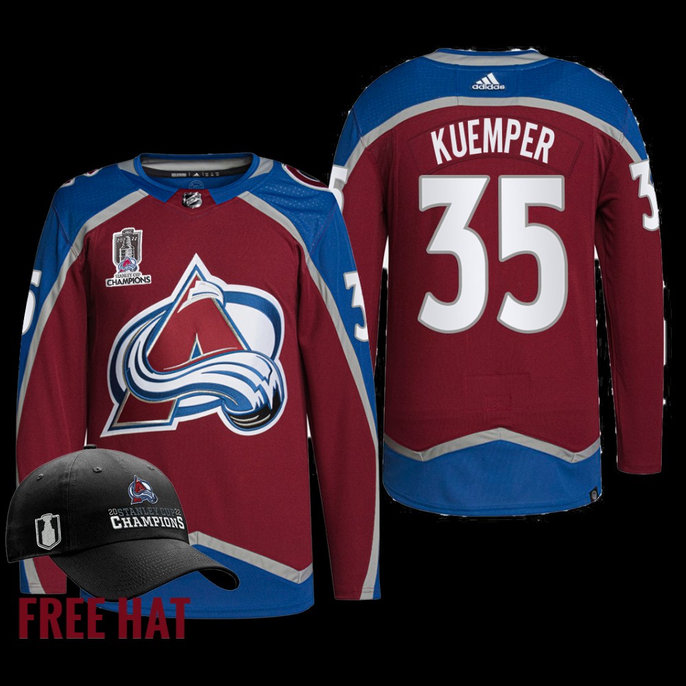 Darcy Kuemper Colorado Avalanche 2022 Stanley Cup Champions Jersey Burgundy #35 Free Hat Uniform