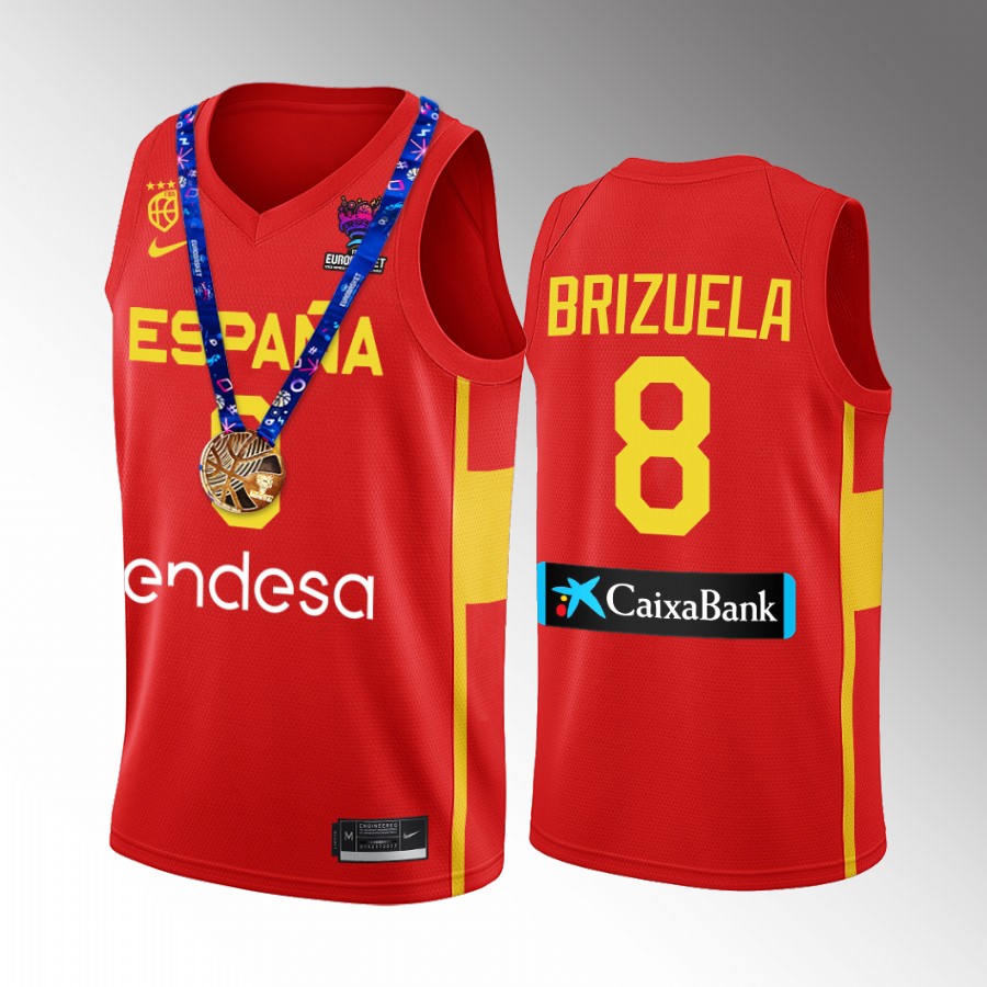 Dario Brizuela Spain Champs FIBA EuroBasket 2022 Red Jersey Gold Medal #8
