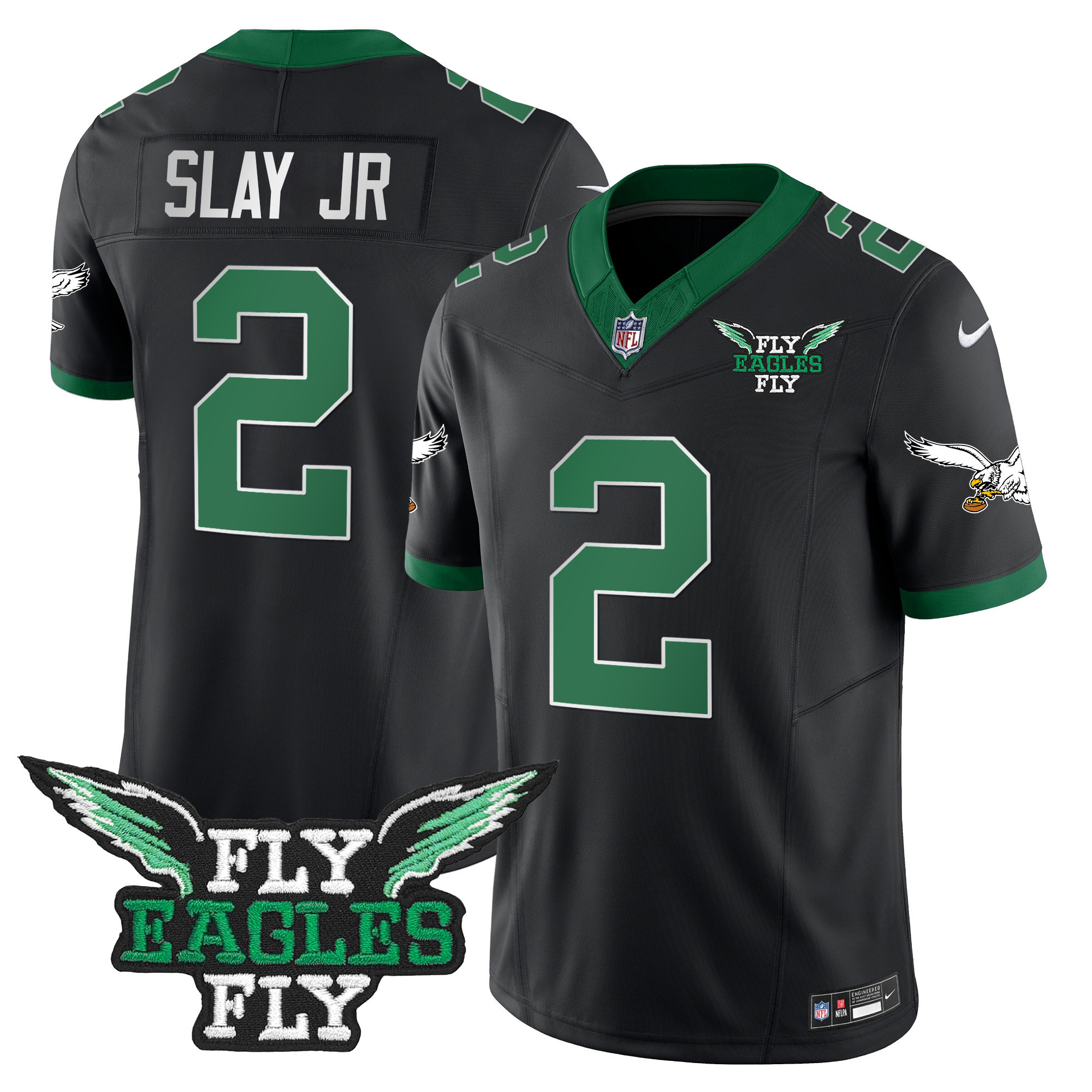 Darius Slay Jr. Men's Fly Philadelphia Eagles Fly Patch Throwback Kelly Green Vapor Black Jersey - All Stitched