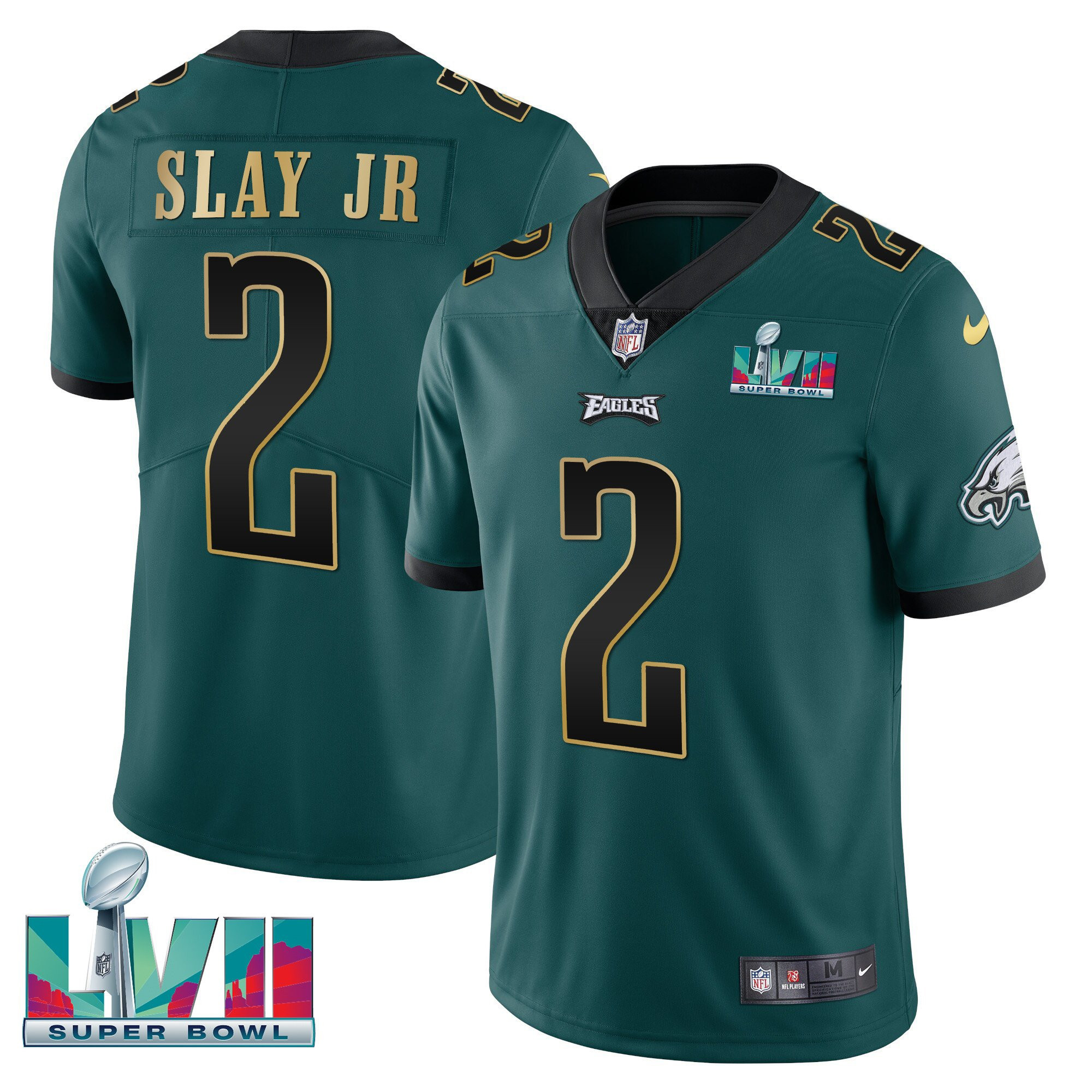 Darius Slay Jr. Men's Philadelphia Eagles Super Bowl Patch Vapor Green Gold Trim Jersey - All Stitched