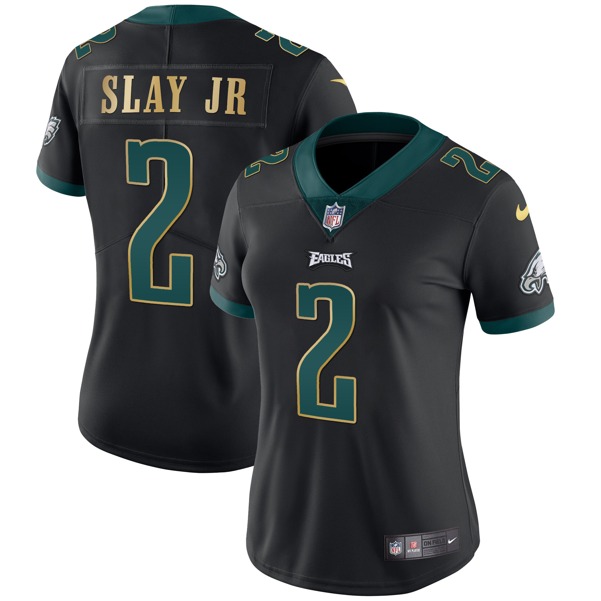 Darius Slay Jr. Women's Philadelphia Eagles Gold Trim Vapor Player Black Gold Trim Jersey - All Stitched