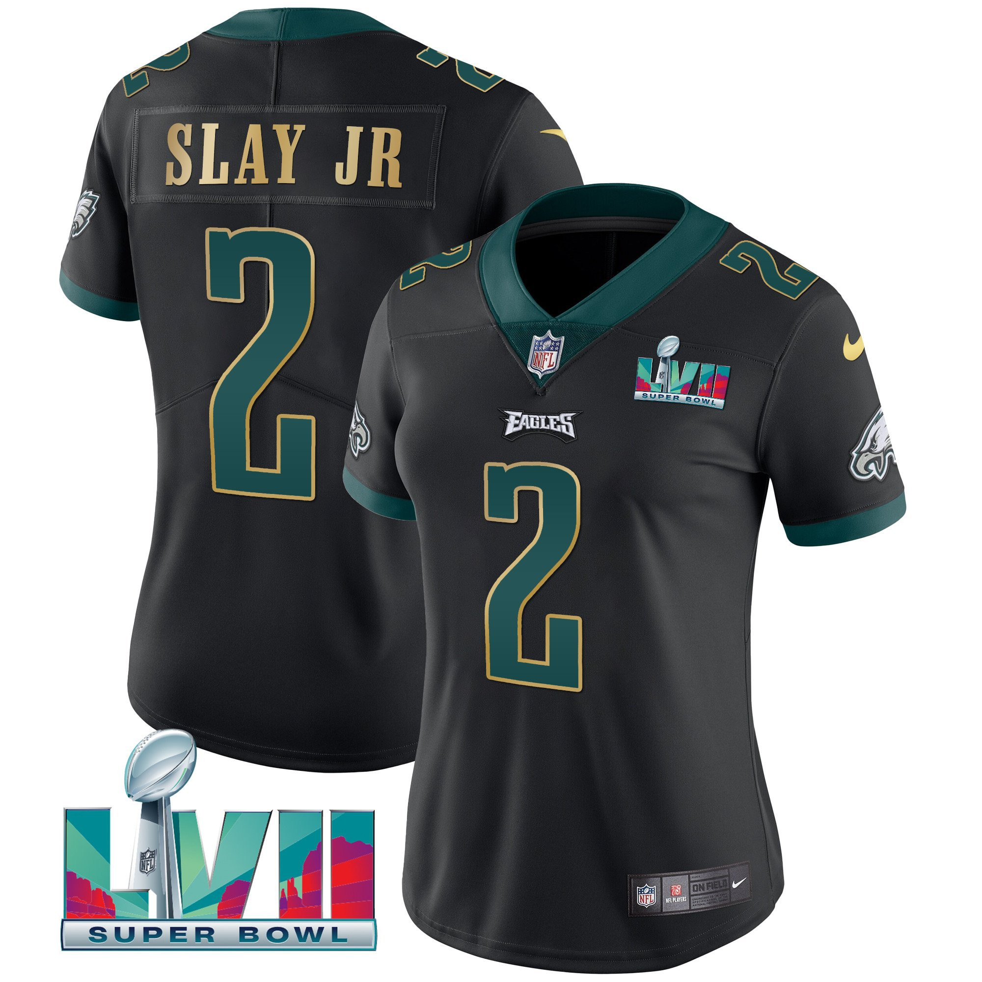 Darius Slay Jr. Women's Philadelphia Eagles Super Bowl LVII Gold Trim Black Gold Trim Jersey - All Stitched