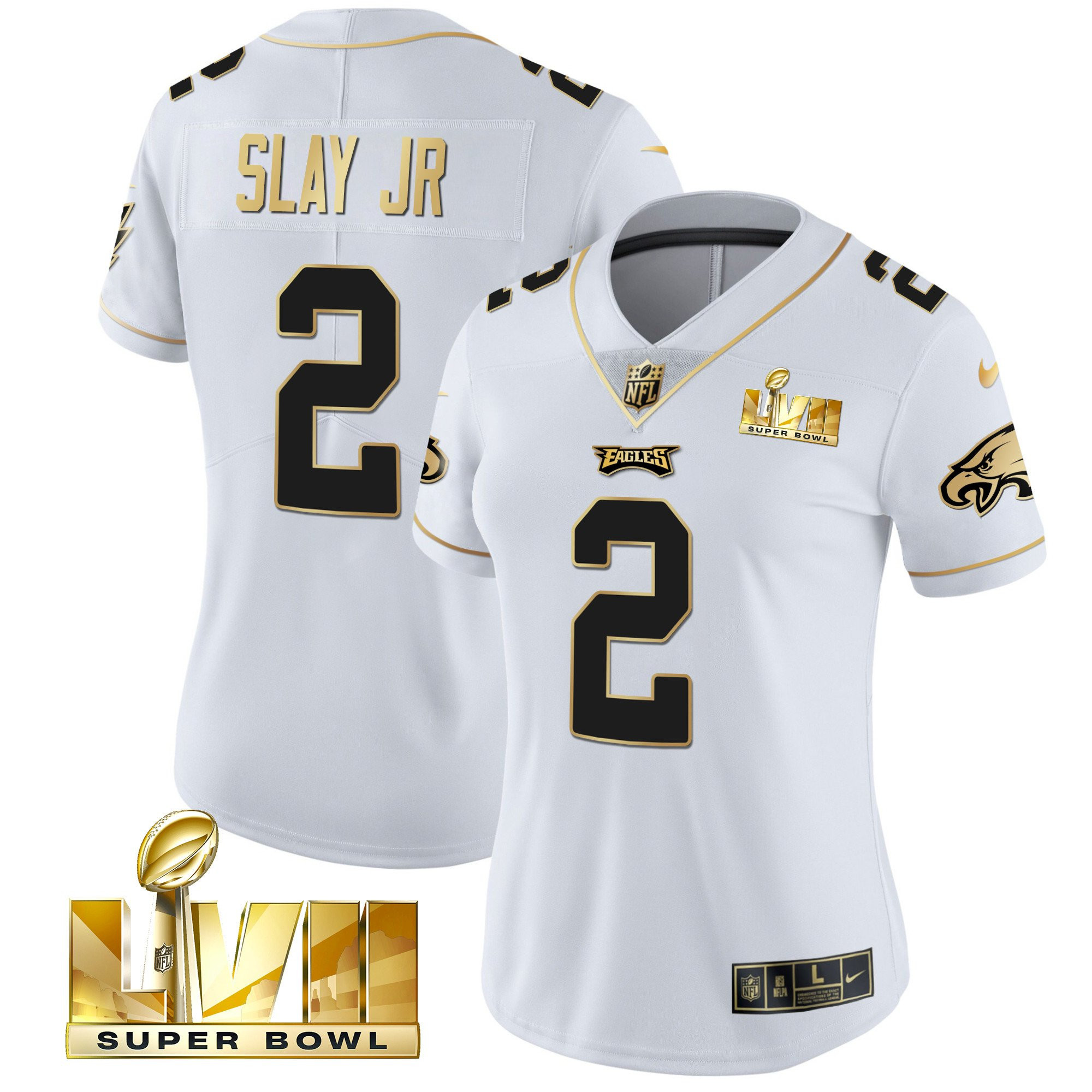 Darius Slay Jr. Women's Philadelphia Eagles Super Bowl LVII Gold Vapor White Gold Jersey - All Stitched