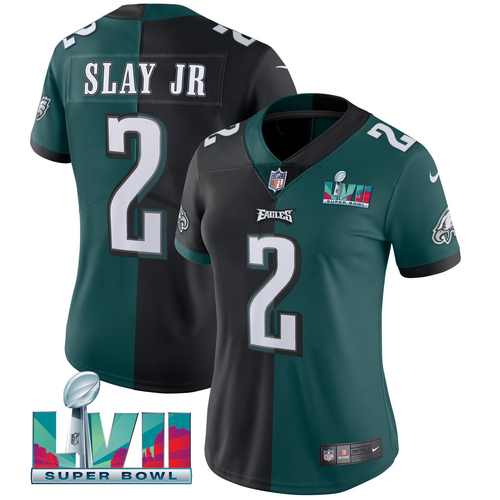 Darius Slay Jr. Women's Philadelphia Eagles Super Bowl LVII Split Split Black Green Jersey - All Stitched