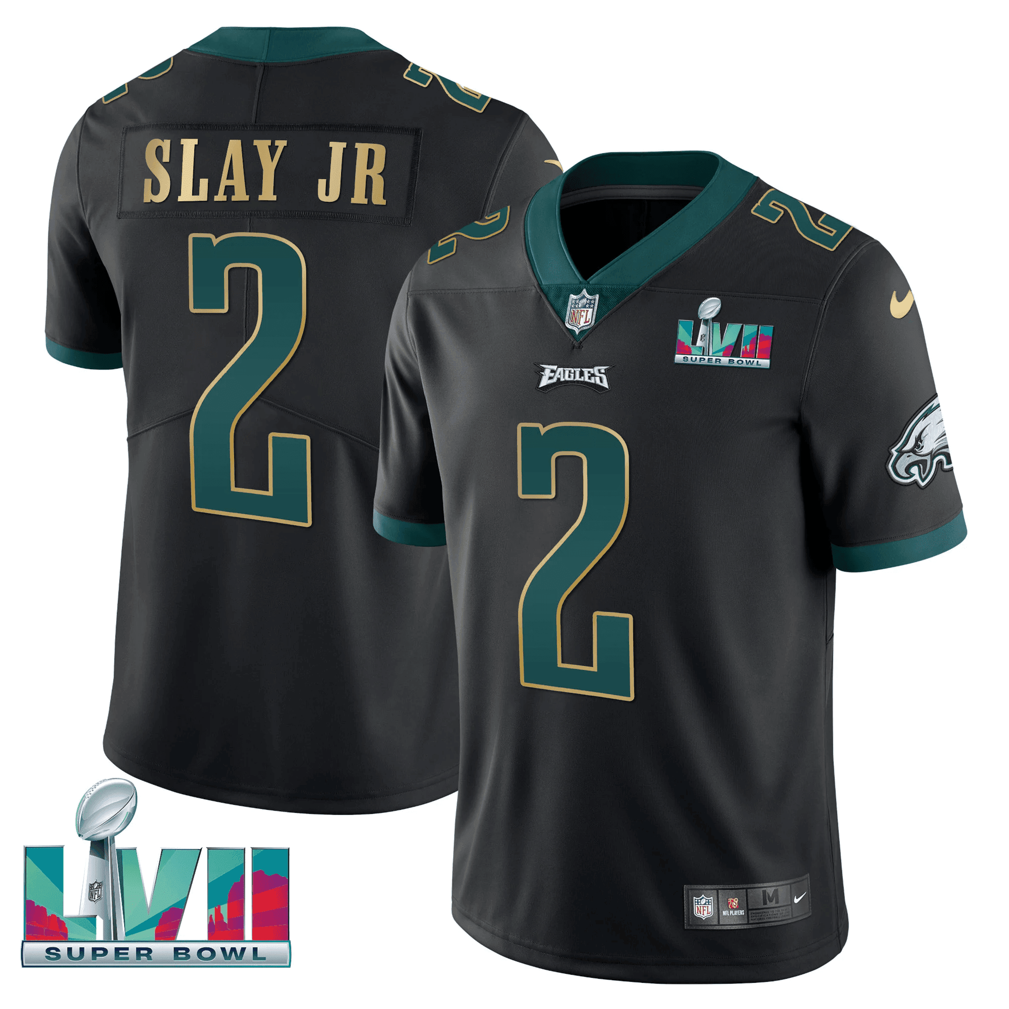 Darius Slay Jr. Youth's Philadelphia Eagles Super Bowl Patch Vapor Black Gold Trim Jersey - All Stitched