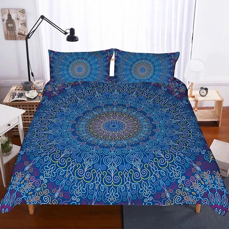 Dark Blue Mandala Flower 3D Customized Duvet Cover Bedding Set
