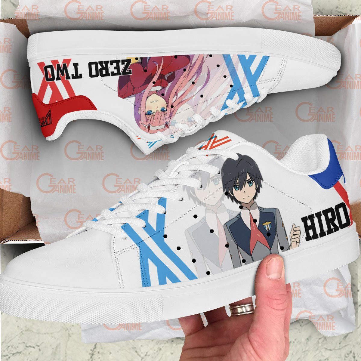 Darling in the Franxx Zero Two and Hiro Skate Sneakers Custom Anime Shoes
