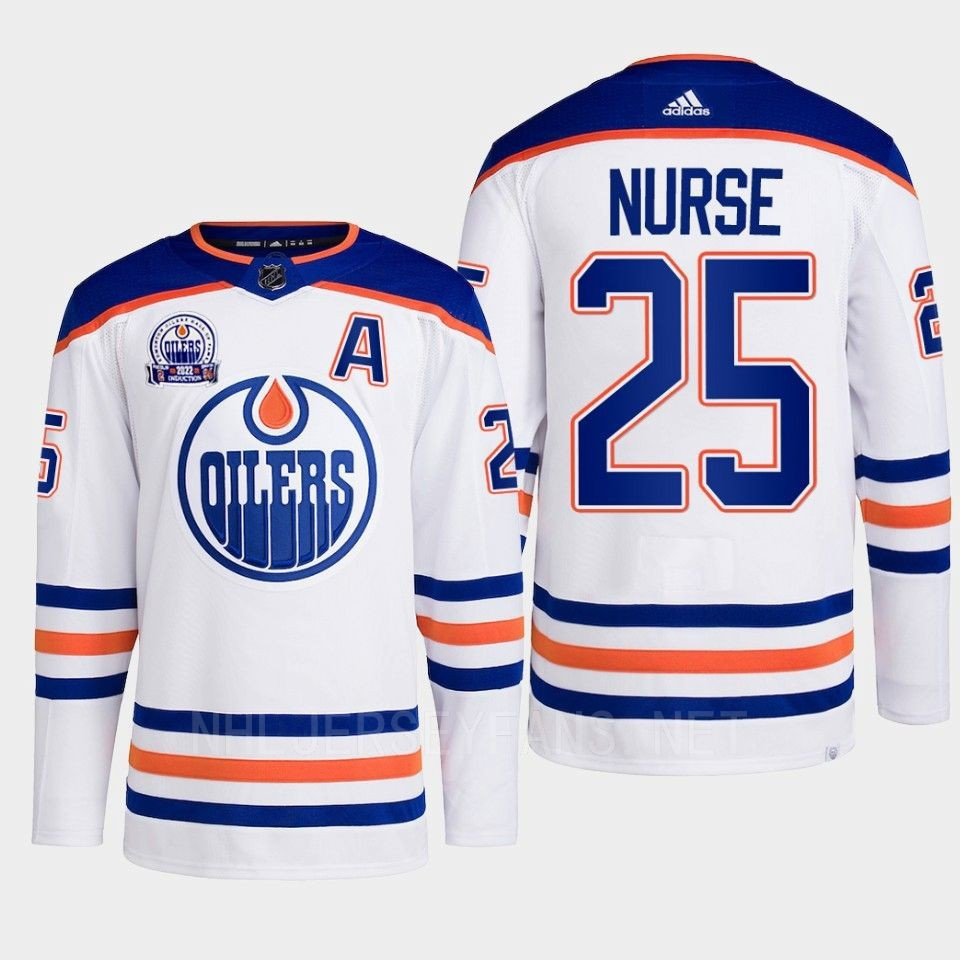 Darnell Nurse 25 Edmonton Oilers White Stitched Jersey 2022 Lee Ryan Hall Of Fame Patch Away