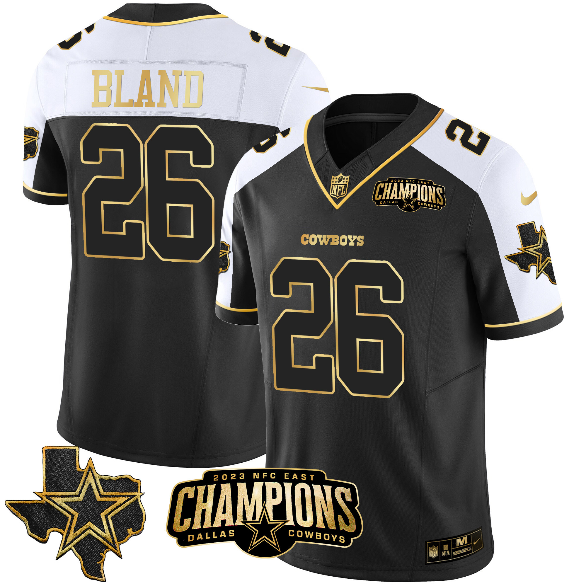 DaRon Bland Men's Dallas Cowboys 2023 NFC East Champions Patch Gold Vapor Alternate Gold Jersey - All Stitched 